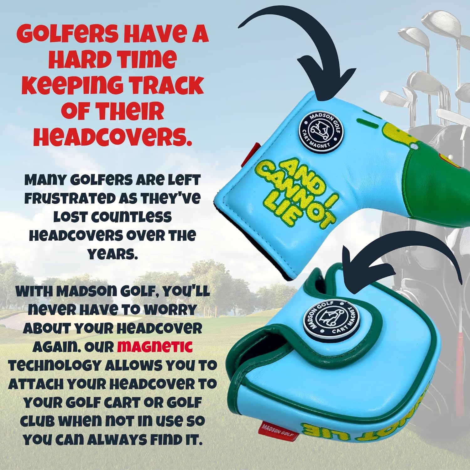Divertida funda para putter de golf, con texto en inglés “I Like Big Putts and I Cannot Lie Headcovers divertidas para la cabeza de golf para los