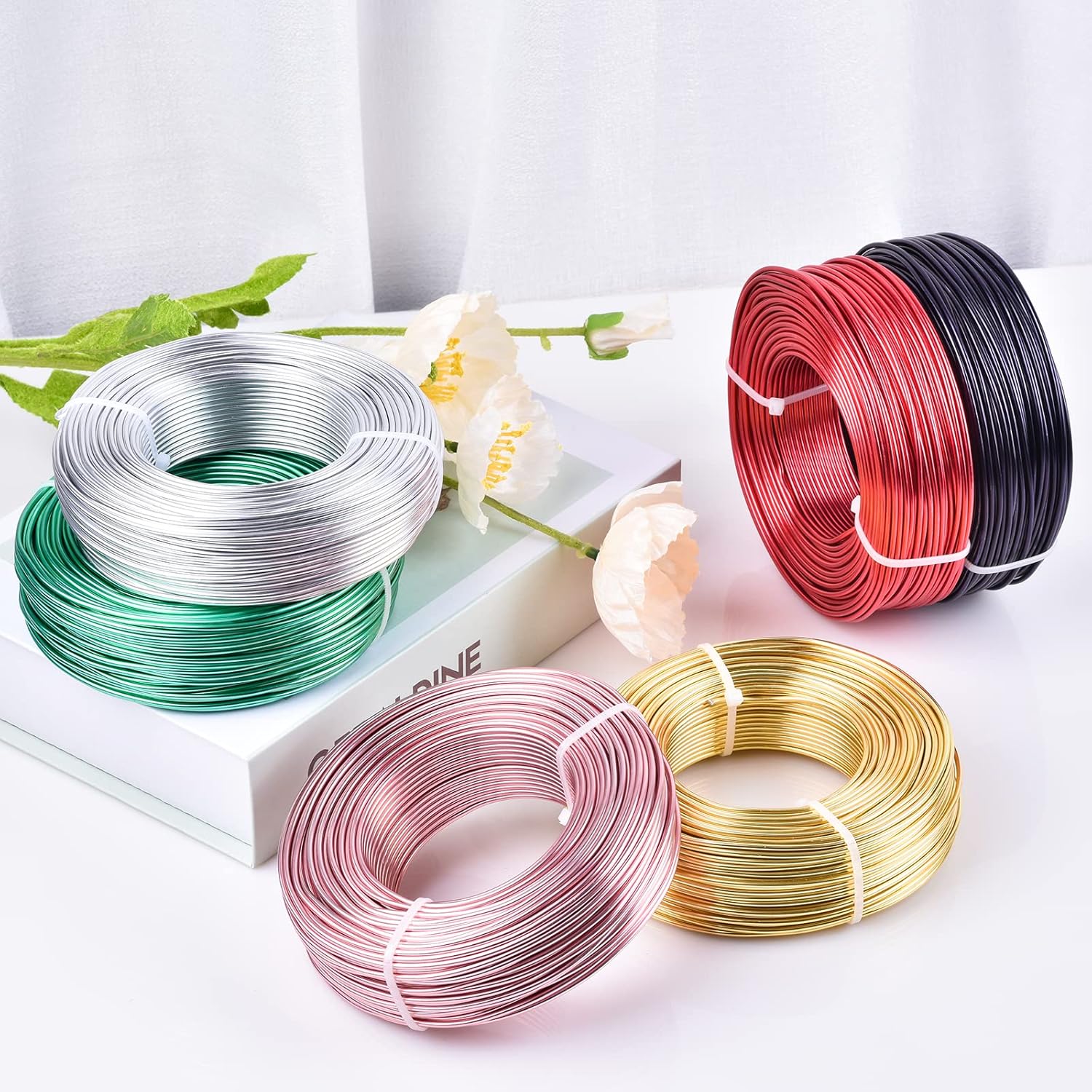 Alambre de aluminio negro de calibre 12 anodizado para joyería, manualidades, cuentas de aluminio de color floral para manualidades de joyería