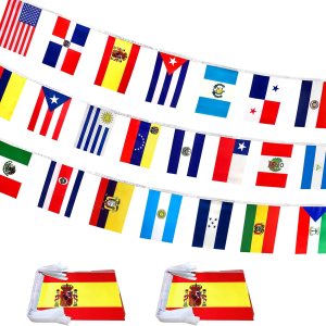 WEITBF Juego de 2 banderas de habla española de 22 países, banderas latinas surtidas de América Latina para decoración del mes hispano, 60 pies, 44 WEITBF Juego de 2 banderas de habla española de 22 países, banderas latinas surtidas de América Latina para decoración del mes hispano, 60 pies, 44