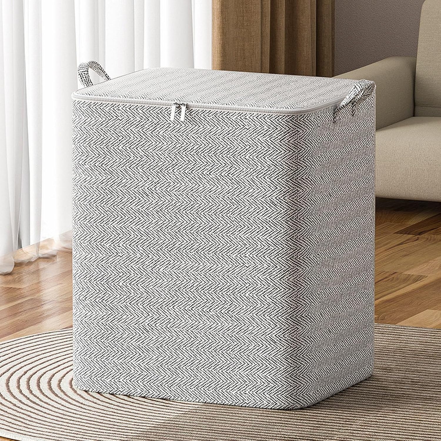 Bolsas de almacenamiento plegables portátiles, Bolsa de almacenamiento con cremallera no tejida para el hogar, Contenedores de almacenamiento de