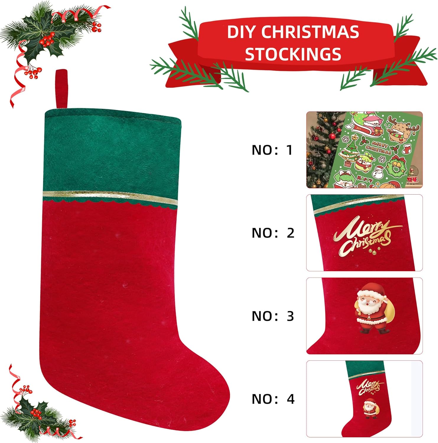 Paquete de 12 medias de Navidad de fieltro gris y blanco, puño blanco de 19 pulgadas con ribete dorado, medias de Navidad para decoración de Navidad