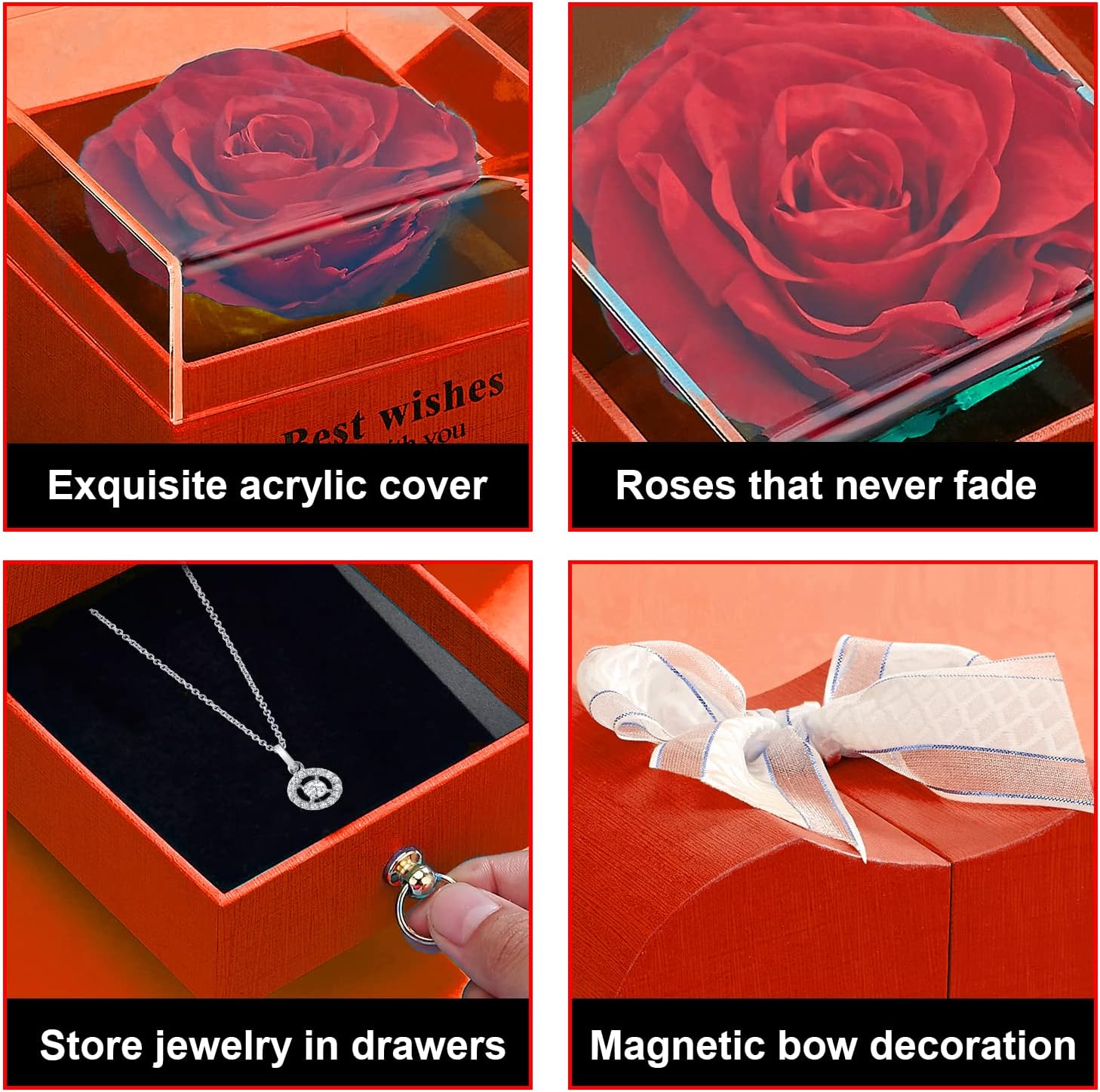 Longhzuo – Rosa eterna con cajón, ideal para regalar a su madre, mujer, novia o esposa en el día de San Valentín, día de la madre, cumpleaños,