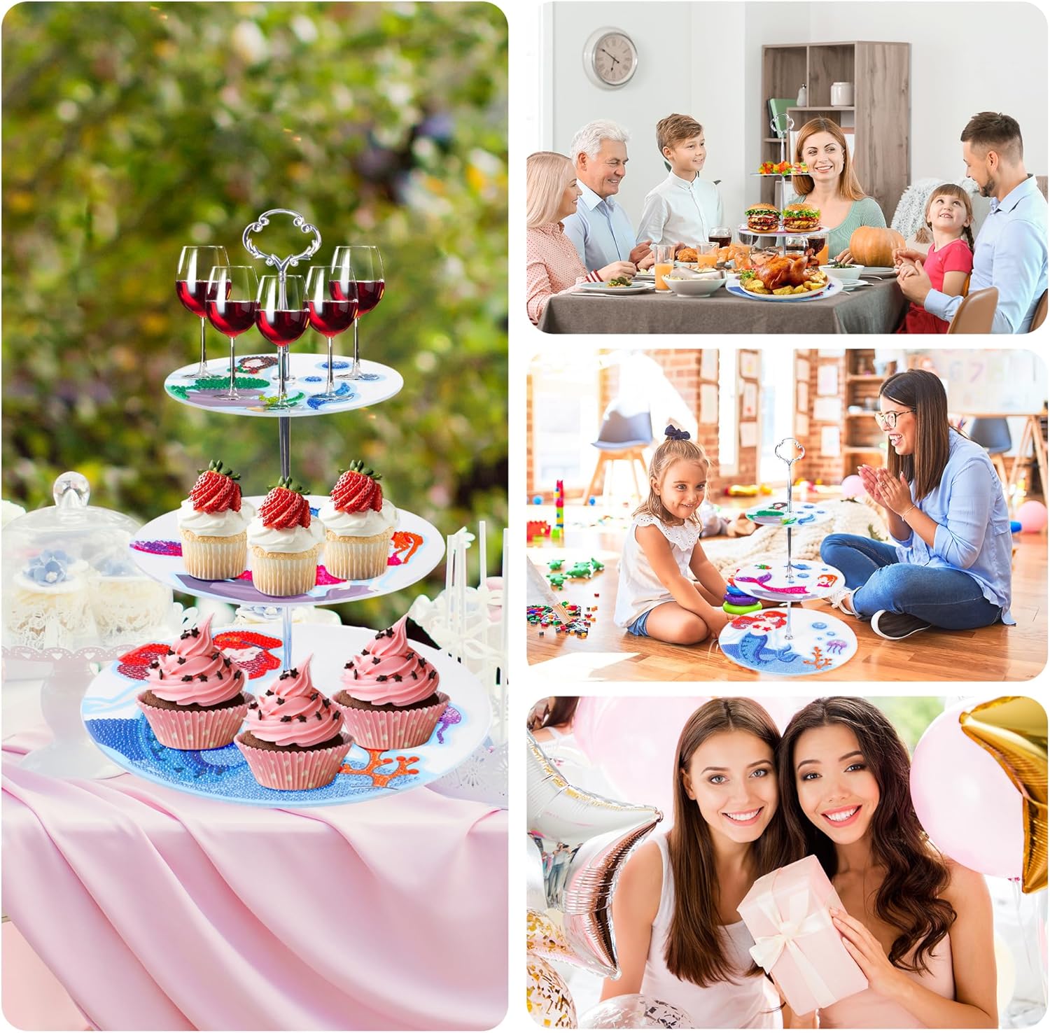 WOWCLAP Soporte para cupcakes de 3 niveles de diamante, bandeja escalonada, se puede utilizar para bodas, fiestas, cupcakes, dulces, postres y