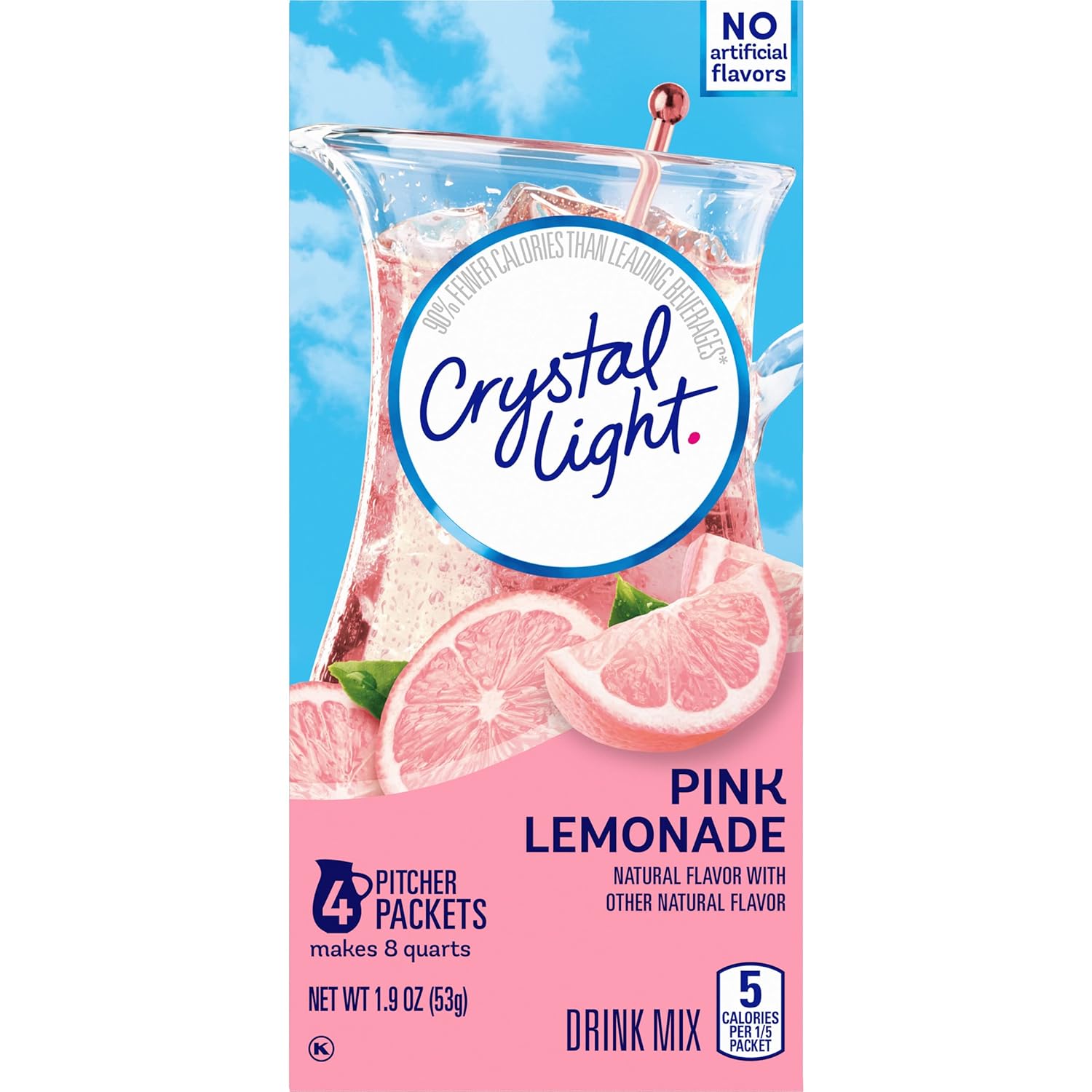 Crystal Light Mezcla de bebida en polvo con sabor natural a limonada rosada sin azúcar, 4 paquetes para jarra (paquete de 3)