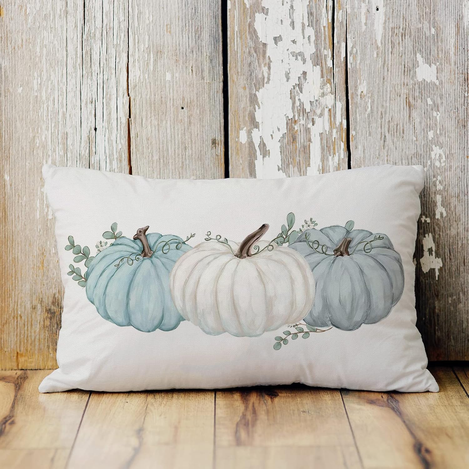 Juego de 2 fundas de almohada decorativas de otoño de 12 x 20 pulgadas, fundas de cojín de calabazas de acuarela, almohadas lumbares, lino