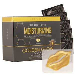 DERMORA Máscara de tratamiento de la piel, máscara de labios Golden Glow  Paquete de 20 máscaras de gel para labios  Máscaras de labios DERMORA Máscara de tratamiento de la piel, máscara de labios Golden Glow  Paquete de 20 máscaras de gel para labios  Máscaras de labios