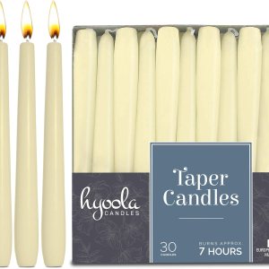 Hyoola Velas altas cónicas  Velas cónicas  Velas sin goteo color marfil  8 pulgadas (7.9 in)  7 horas de tiempo de combustión (paquete de 30) Hyoola Velas altas cónicas  Velas cónicas  Velas sin goteo color marfil  8 pulgadas (7.9 in)  7 horas de tiempo de combustión (paquete de 30)