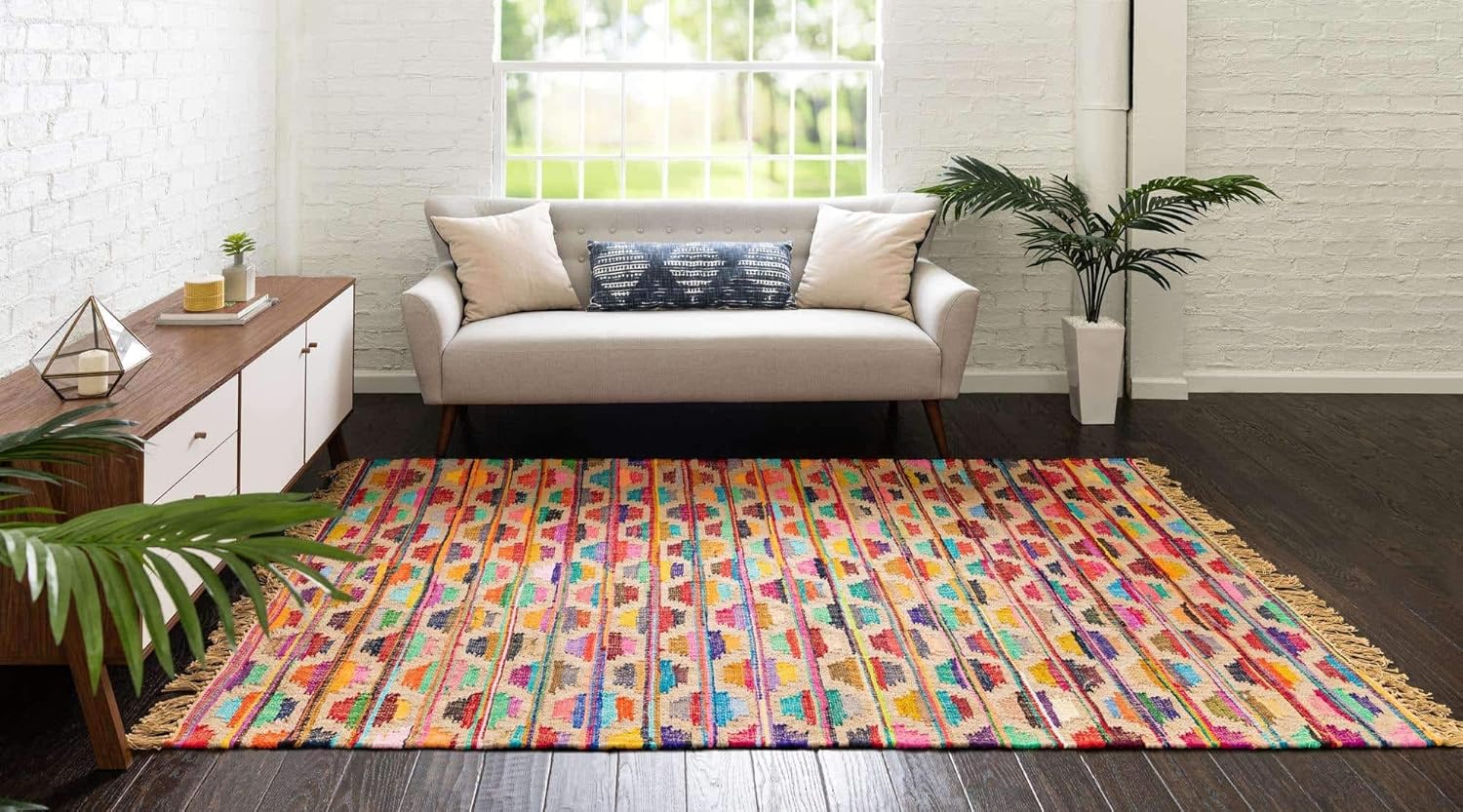 Unique Loom Chindi Trellis Collection Southwestern, geométrico, moderno, colores brillantes (5 pies x 8 pies, rectangular, multicolor y beige)