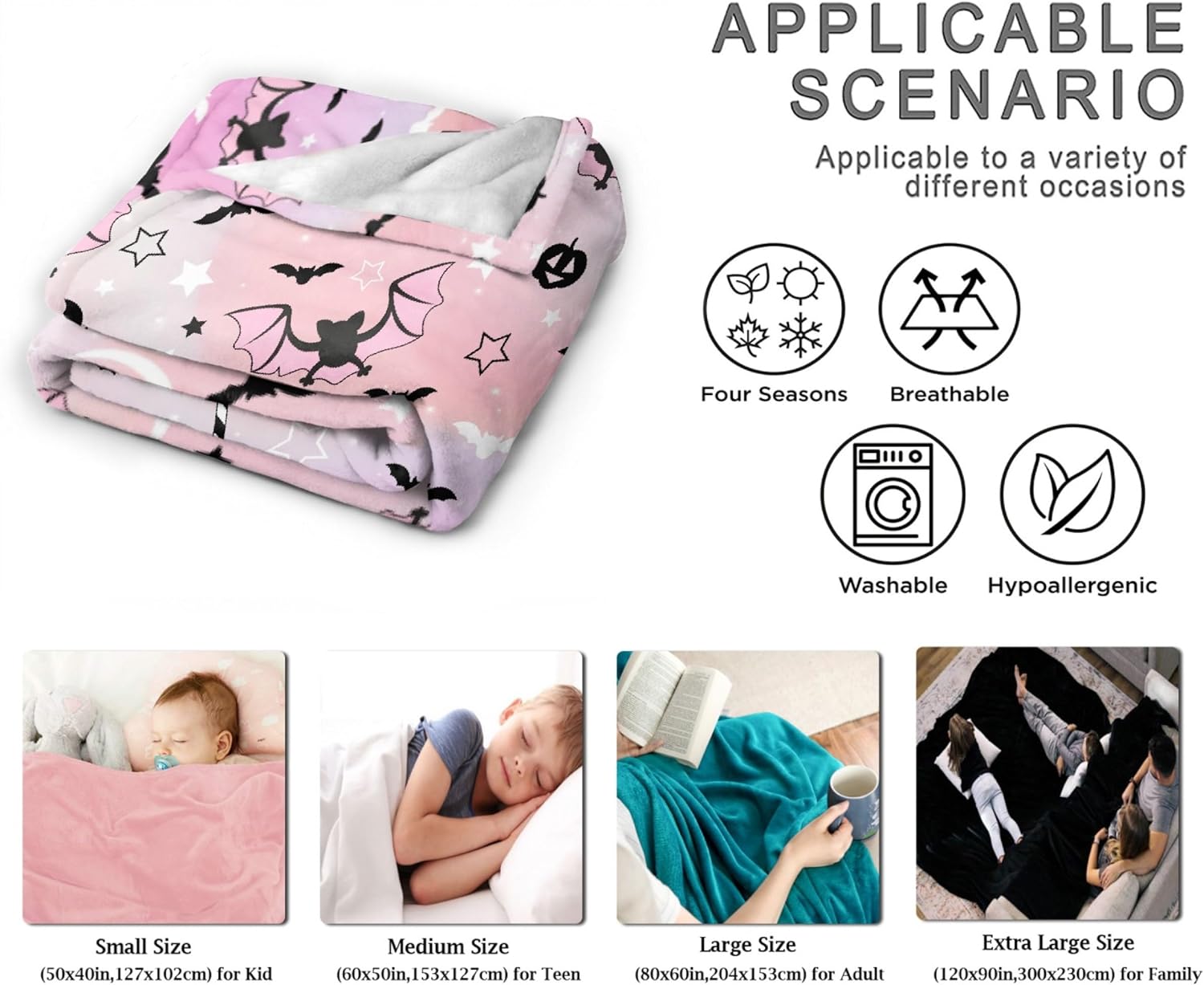 Manta estampada de luna, regalos para Halloween, manta para mujeres y hombres, suave y acogedora manta de forro polar para sofá, sala de estar,