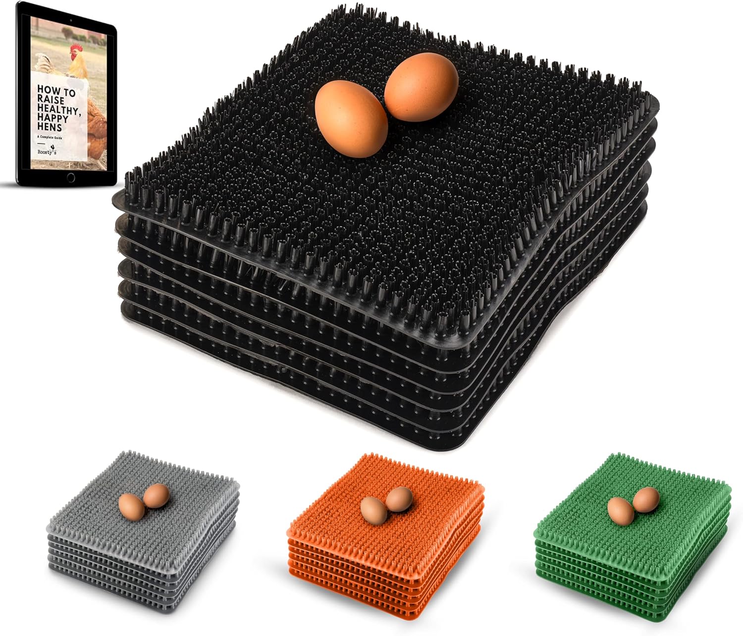 Roosty’s 6 almohadillas para caja de anidación de pollo, forros de caja de anidación de plástico lavables  Ropa de cama de pollo para gallinero,