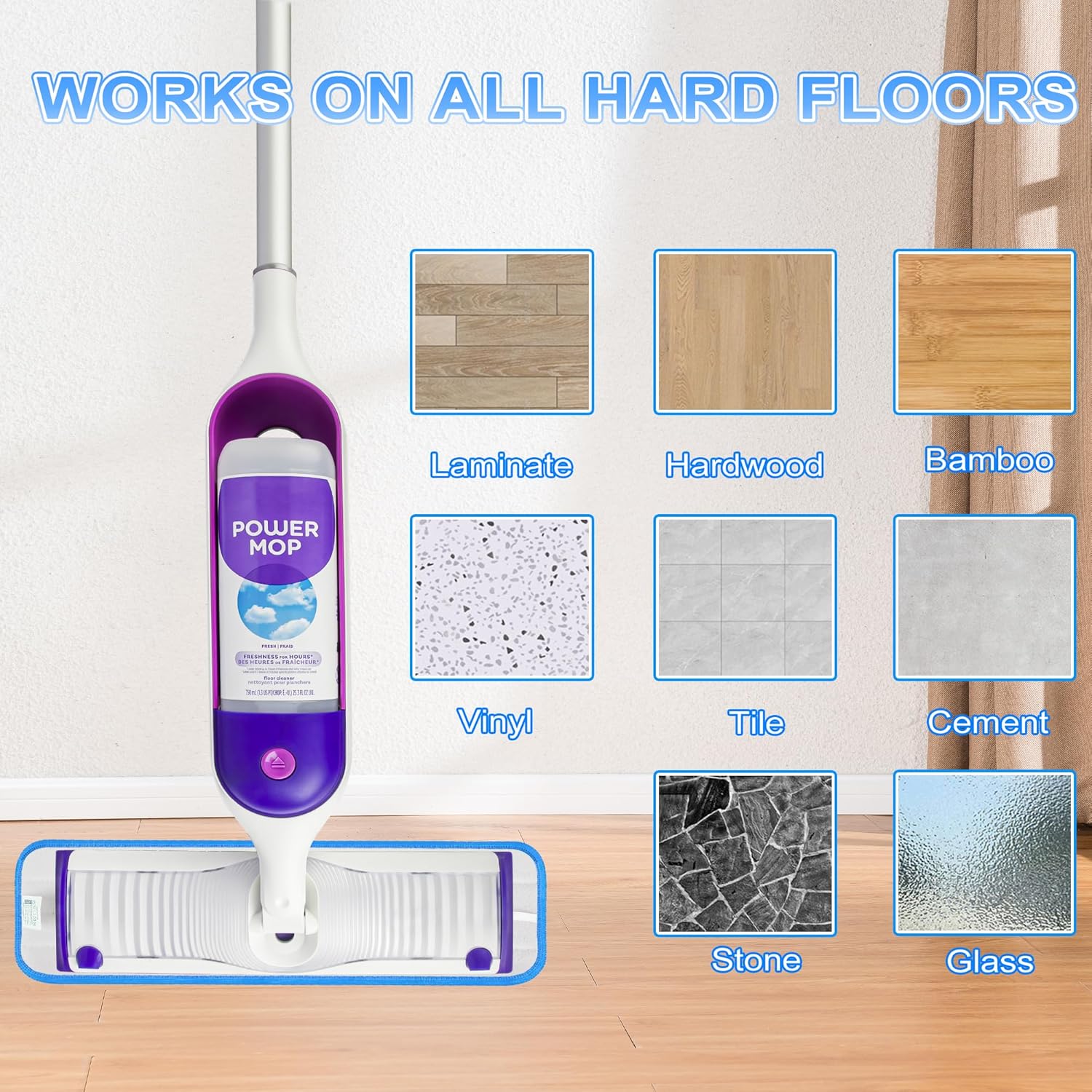 Almohadillas de repuesto para trapeador compatibles con Swiffer PowerMop, almohadillas de microfibra lavables y reutilizables de 15 pulgadas para