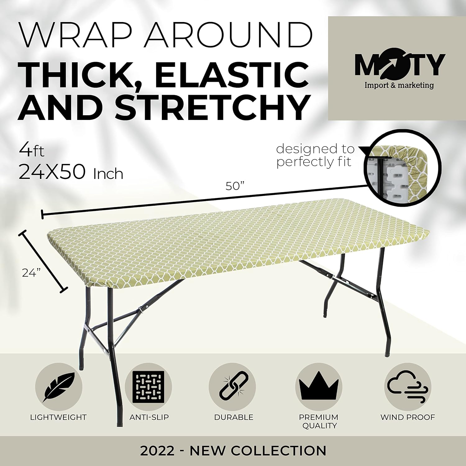 Mantel para mesa plegable, mantel rectangular de plástico con respaldo de vinilo con borde elástico, para Navidad, fiestas, picnic (4 pies, 24 x 50