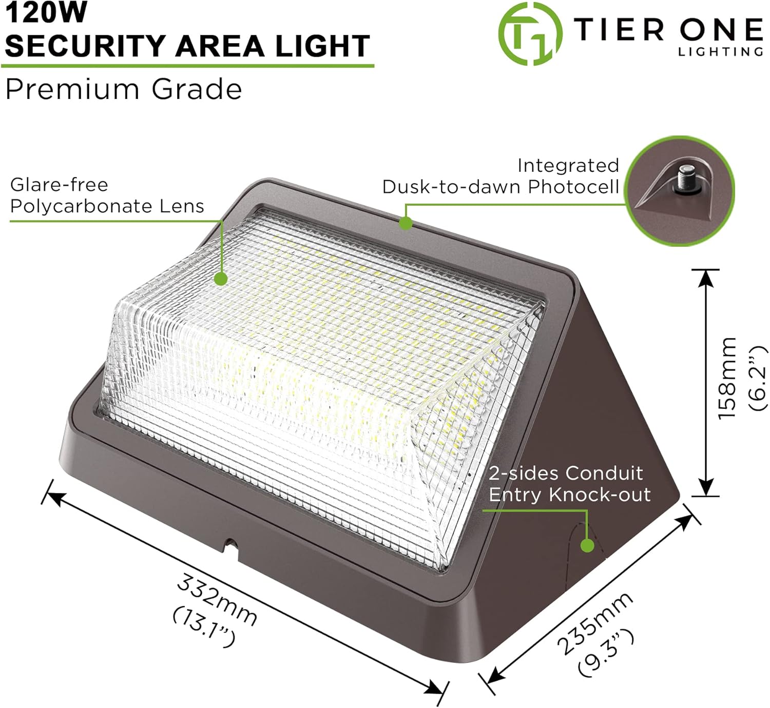 Paquete de luz LED de 120 W, fotocélula del atardecer al amanecer, accesorio de iluminación para áreas de seguridad comercial al aire libre, listado