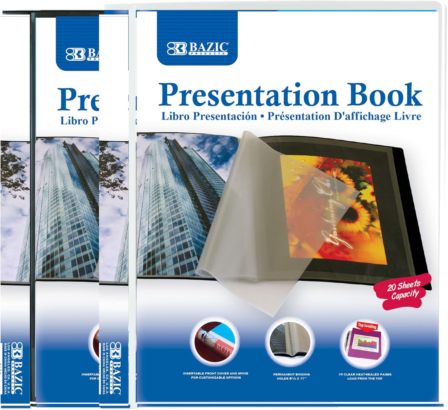 BAZIC – Carpeta de 10 bolsillos con fundas transparentes de plástico, se adapta a papel de 8.5 x 11 pulgadas, el color puede variar, 1 unidad