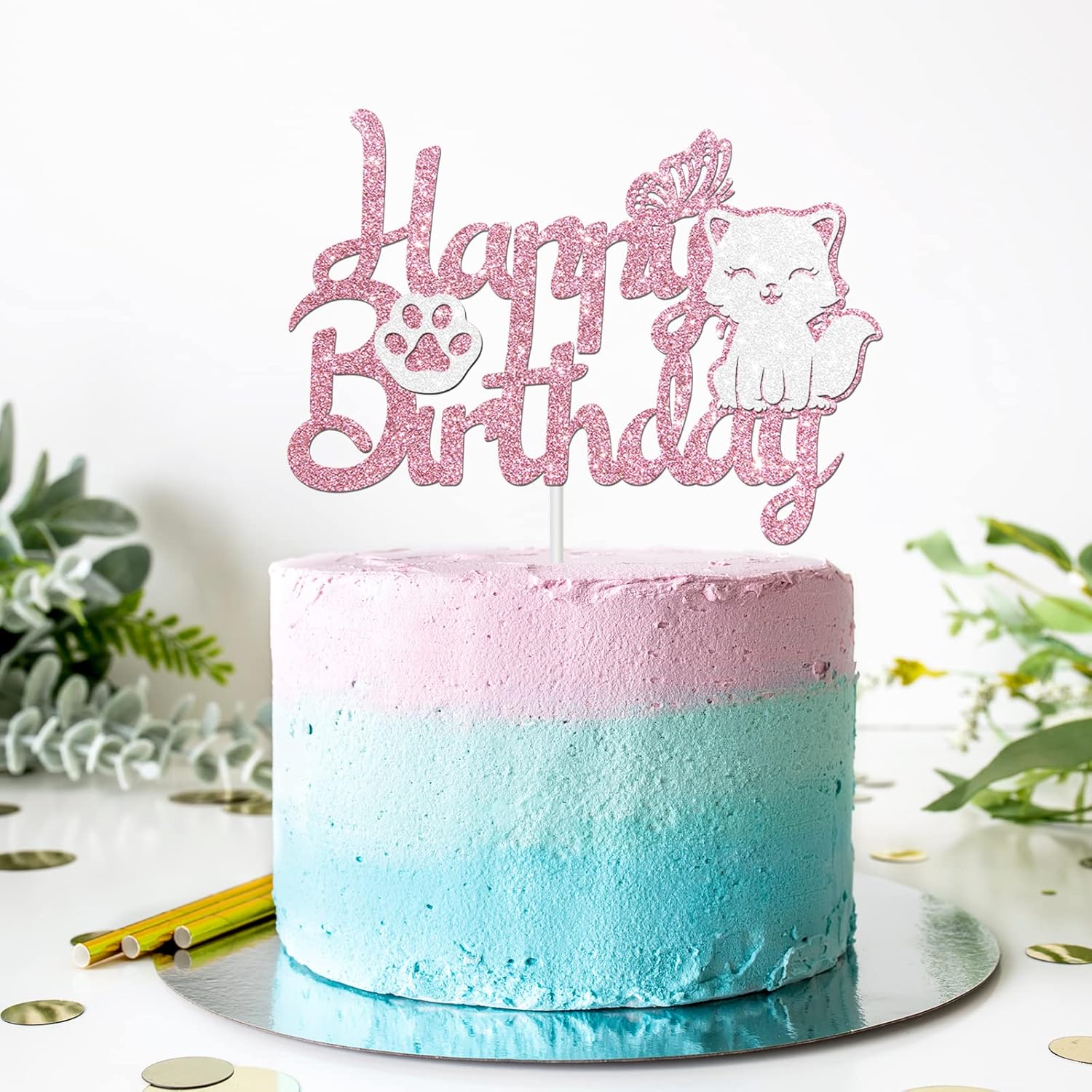 Deloklte Decoración para pastel de cumpleaños con temática de gatito, decoración de fiesta temática de gatos, decoración de baby shower, niños,