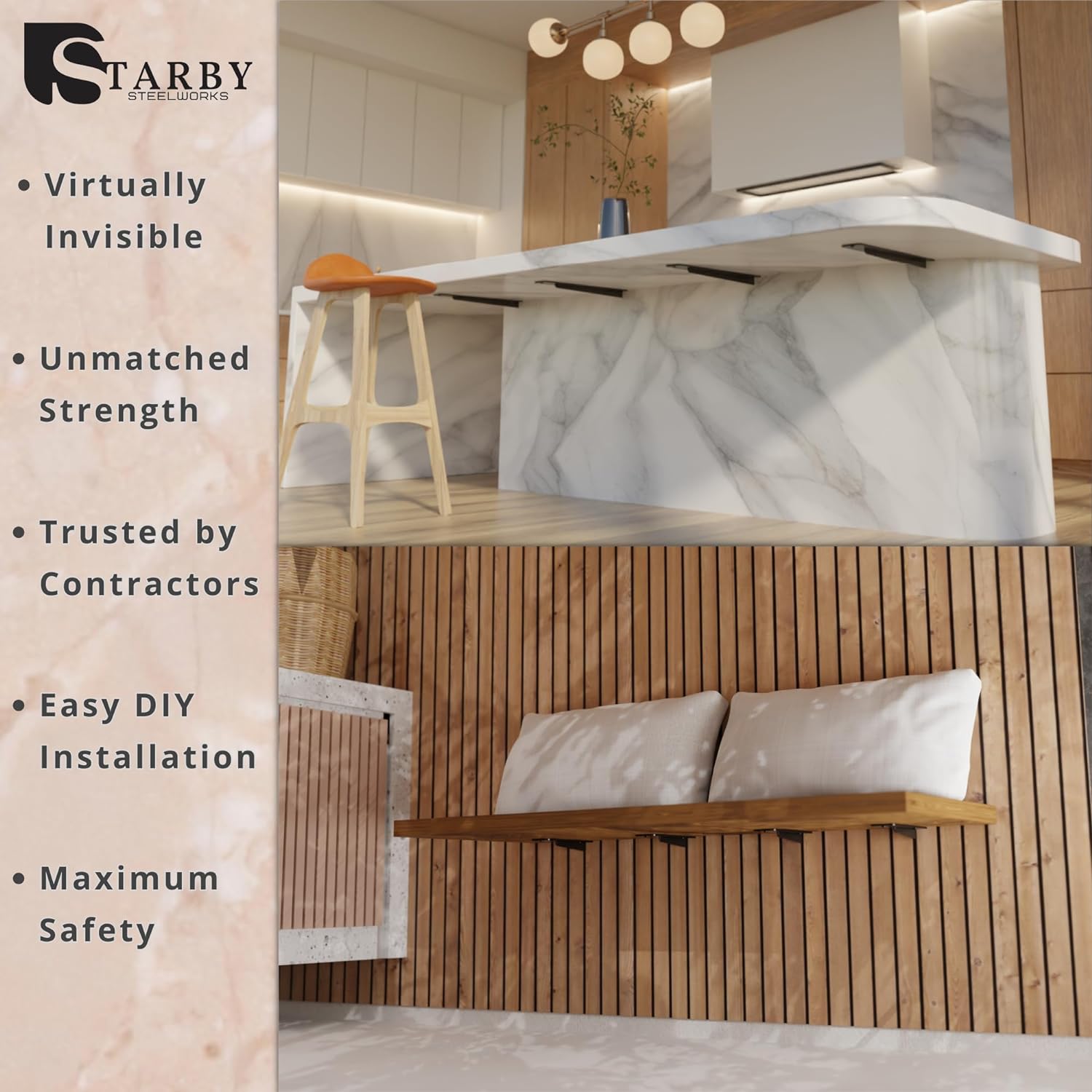 Starby Soporte de granito flotante de alta resistencia  Soporte en T de alta calidad para estanterías voladizas  Soporte fuerte e invisible para