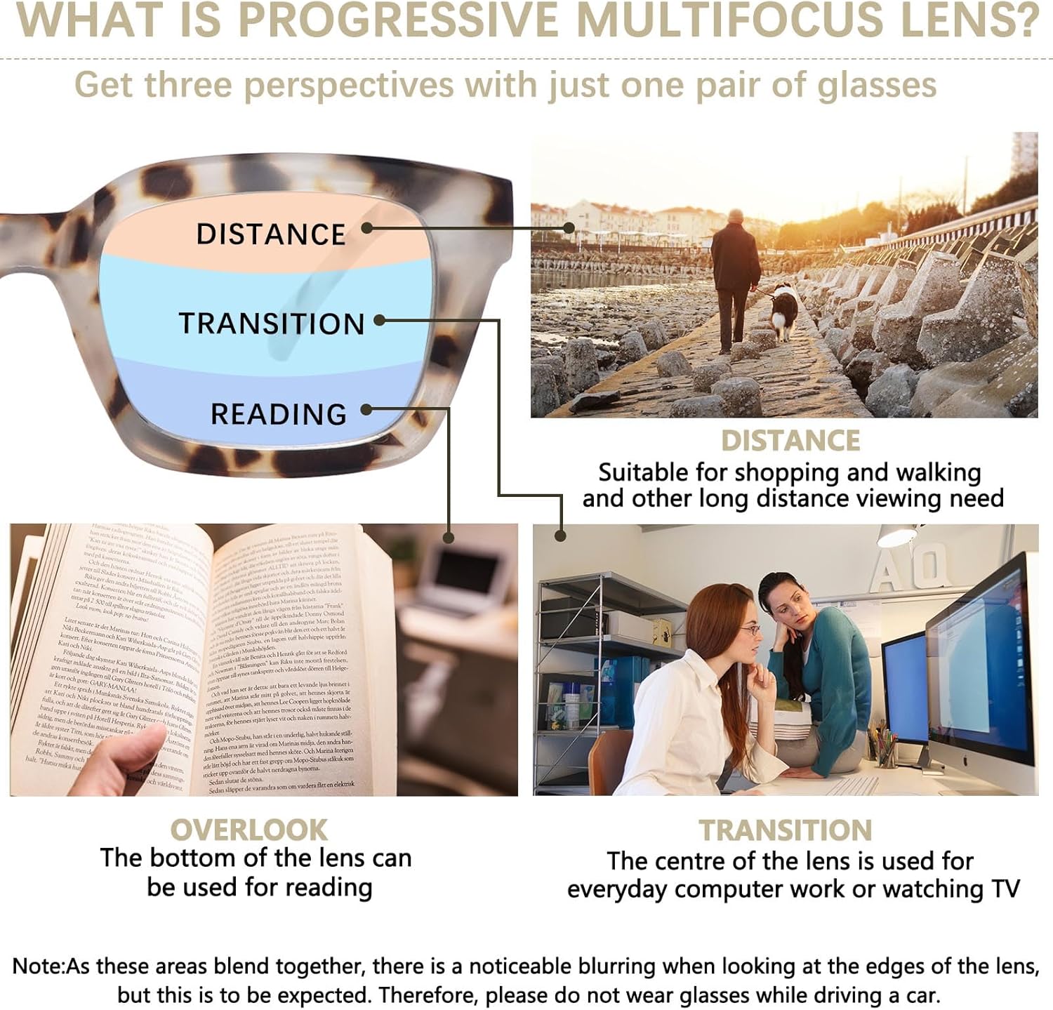 ZONLON Paquete de 4 lentes de lectura progresivos multienfoque para mujeres, estilo Oprah, bloqueo de luz azul, lectores de computadora