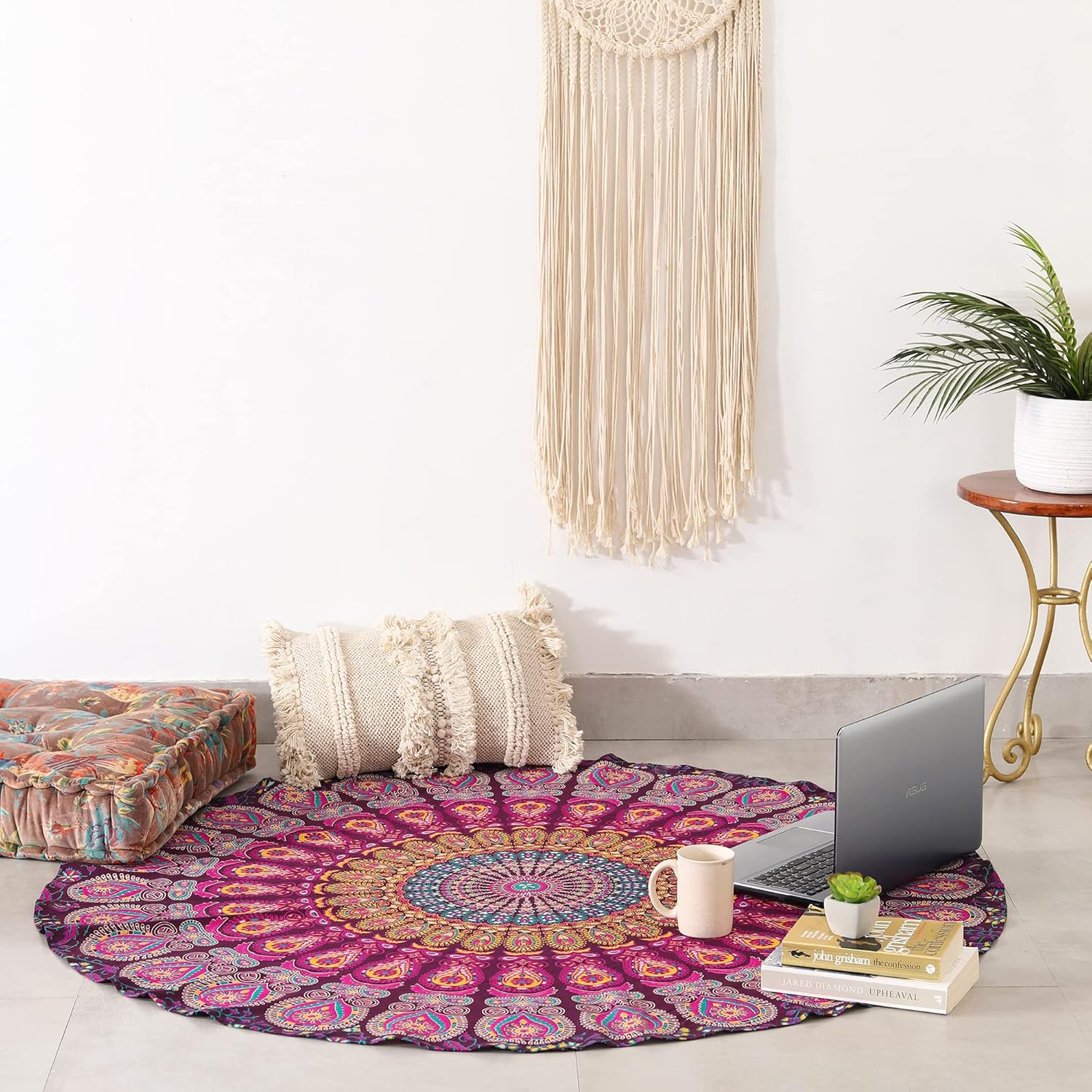 Popular Handicrafts Tapiz redondo de mandala indio, redondo, para playa, para colgar en la pared, mantel de algodón gitano hippy bohemio, sábana de