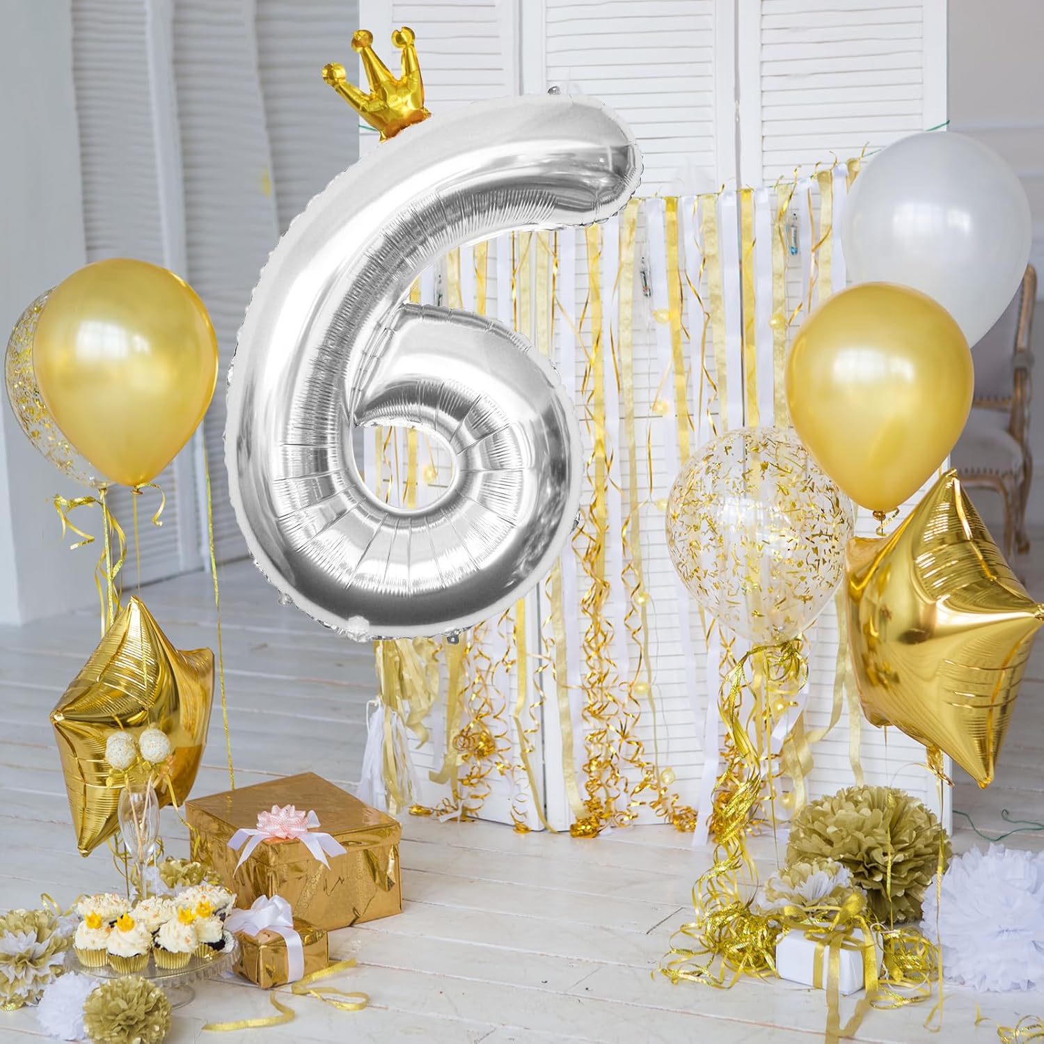 MOMOHOO Globo grande plateado de 40 pulgadas con el número 3  Corona de papel de aluminio grande con número de helio del 0 al 9 para fiesta de