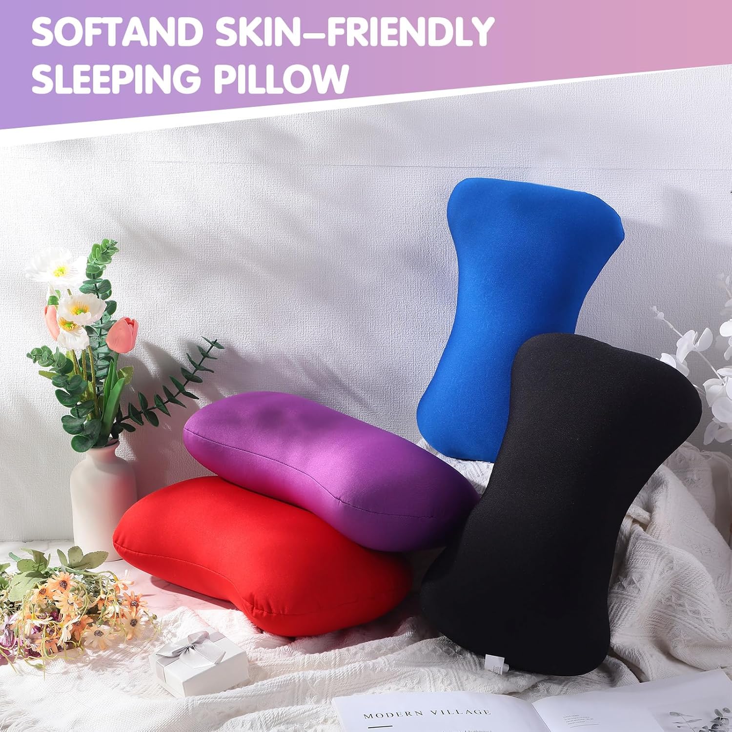 Soaoo 4 almohadas cilíndricas de microperlas para el cuello, almohada cilíndrica de tubo suave y blando, para dormir, sofá, cama, hogar, viajes,