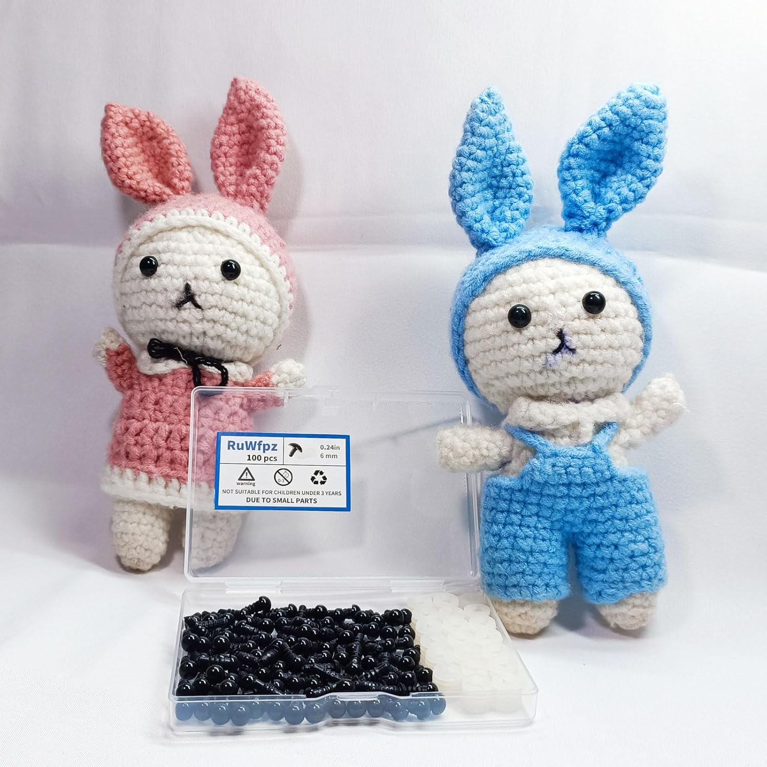 Ojos de seguridad para Amigurumi Crochet de 0.236 pulgadas, 100 unidades, ojos de peluche RuWfpz con arandelas, ojos de plástico para animales de