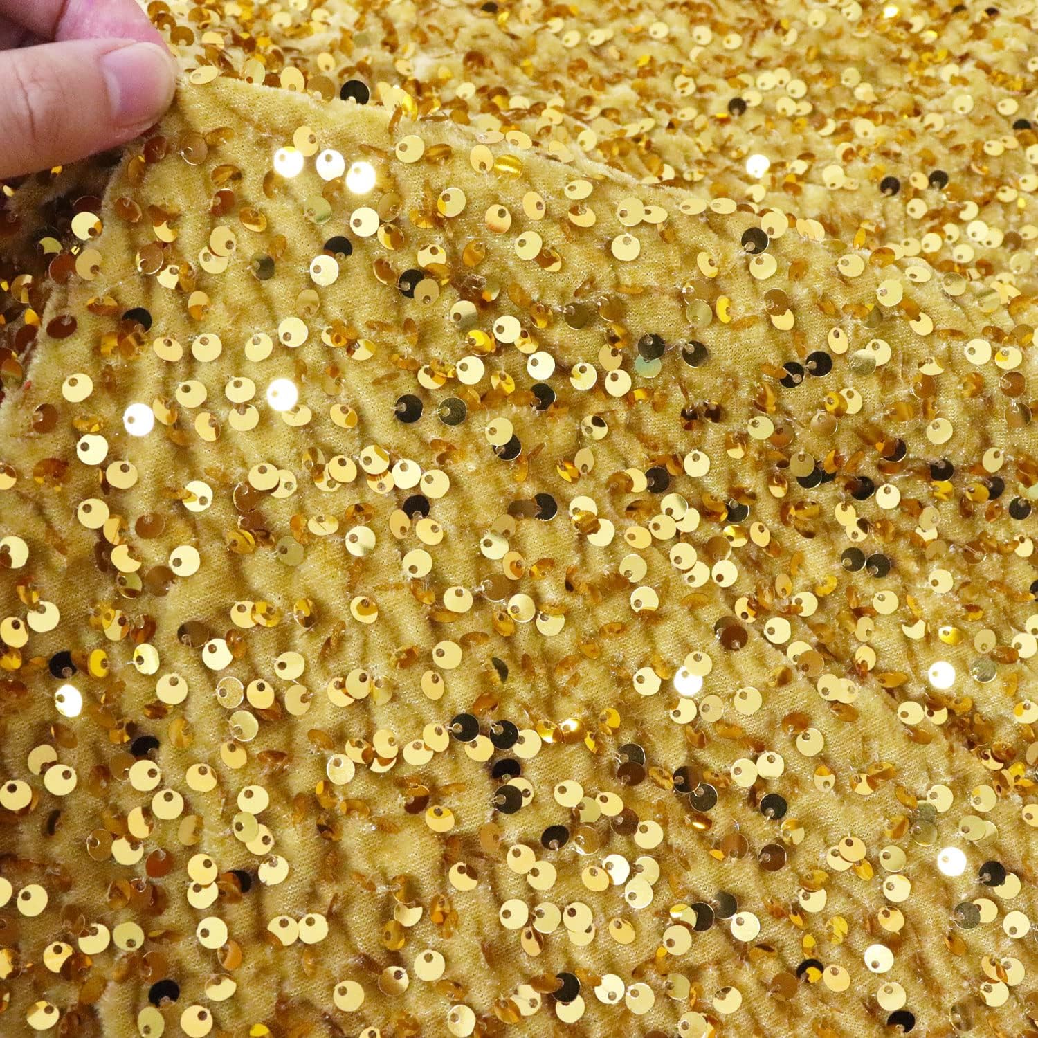 The Yard – Tela de lentejuelas bordadas de terciopelo dorado con lentejuelas grandes, material de secuencia de 1 yarda, tela brillante para coser