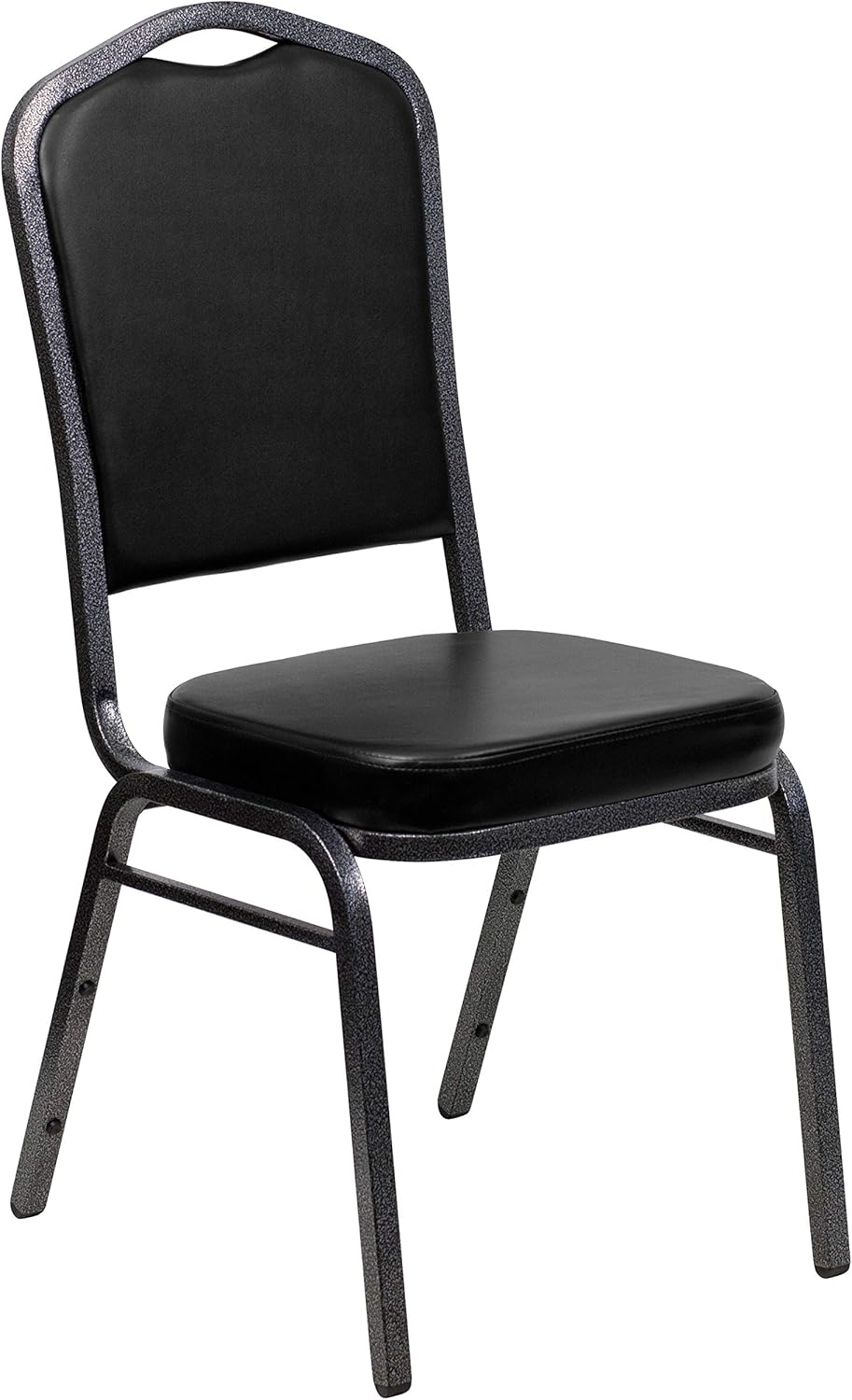 BizChair Silla apilable trasera del banquete de la corona, marco negro de la vena del vinilode plata