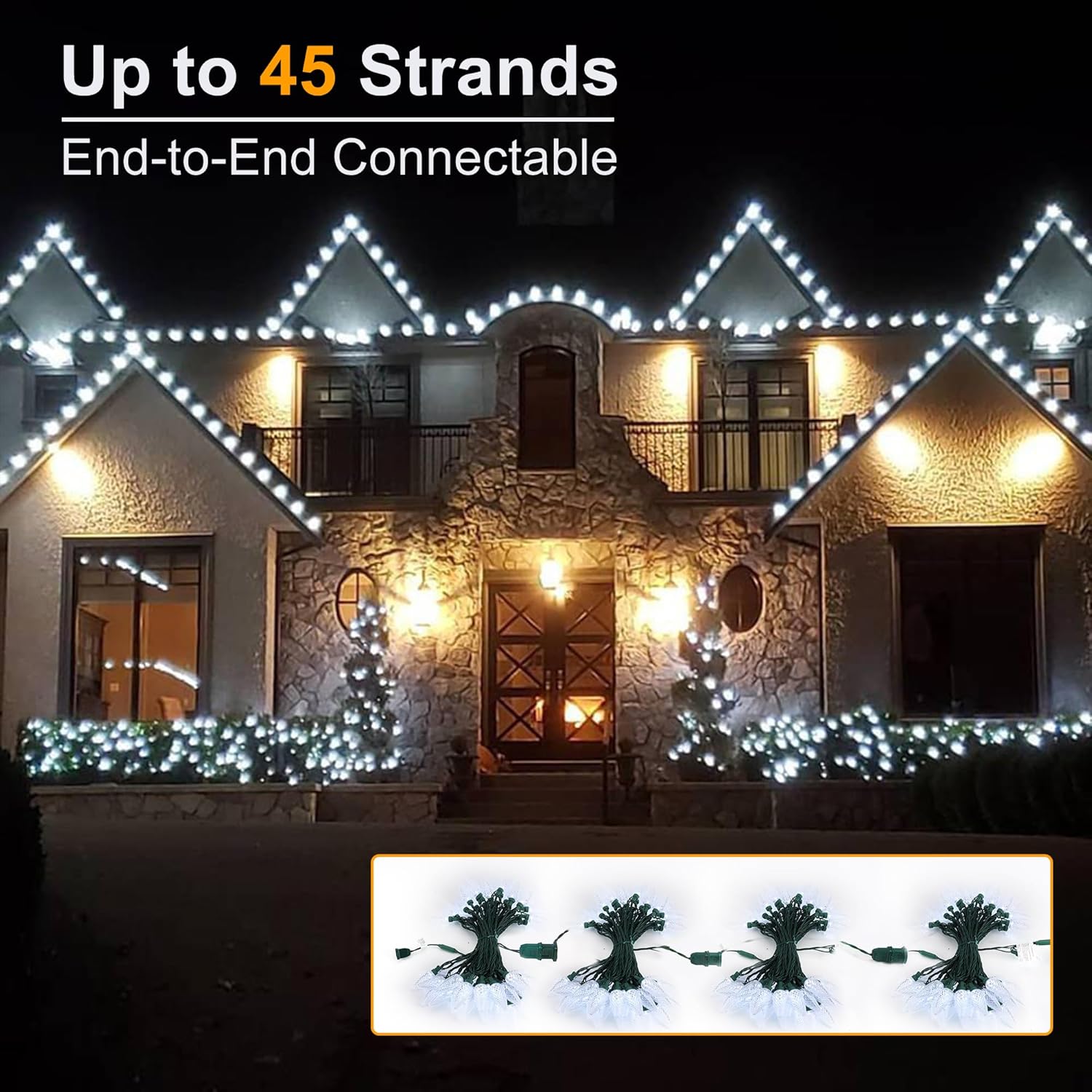 Brizled Luces de Navidad C9 blancas, 33 pies, 50 luces LED facetadas para exteriores, luces de árbol de Navidad conectables, luces de Navidad para