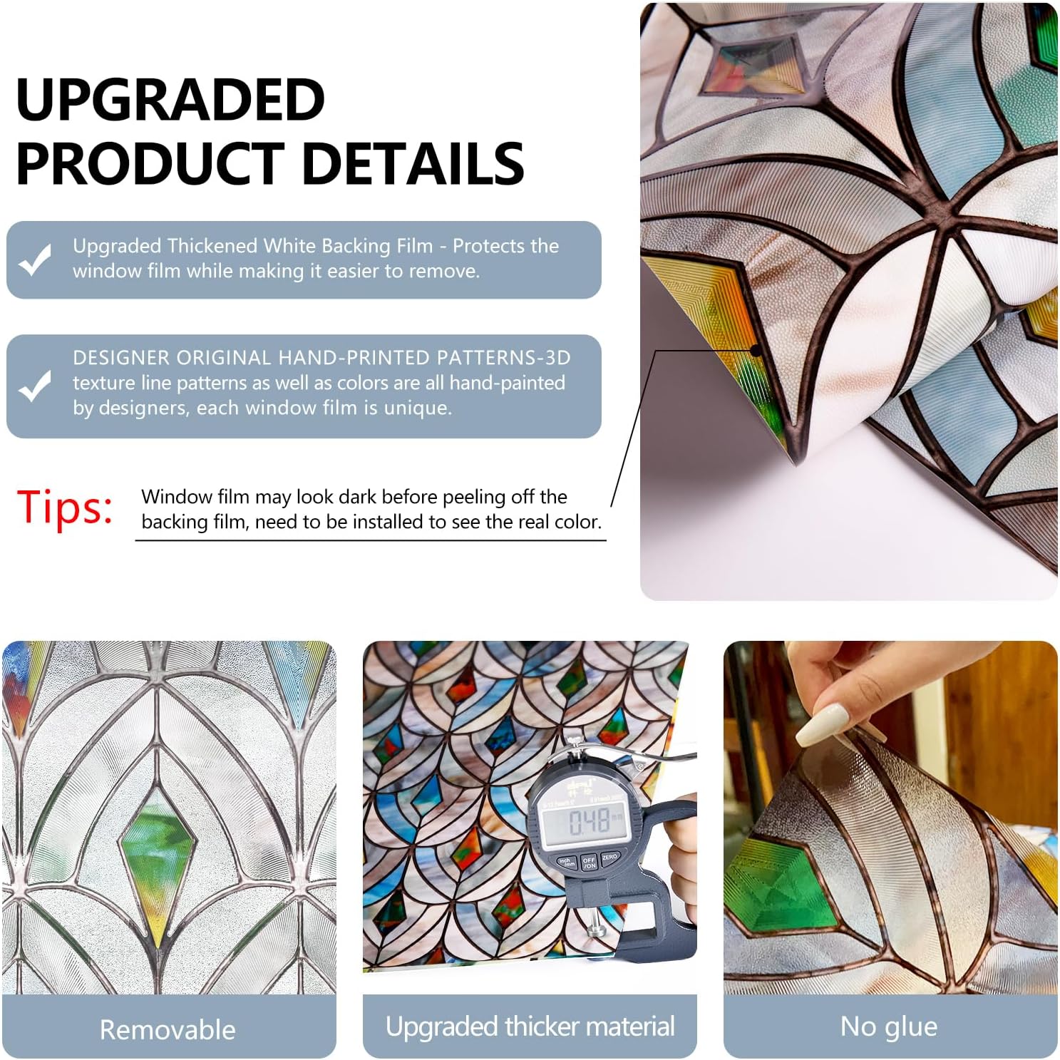 Película decorativa 3D para ventana de vitral, película decorativa de privacidad para baño, puerta delantera, hogar, bloqueo solar, control de