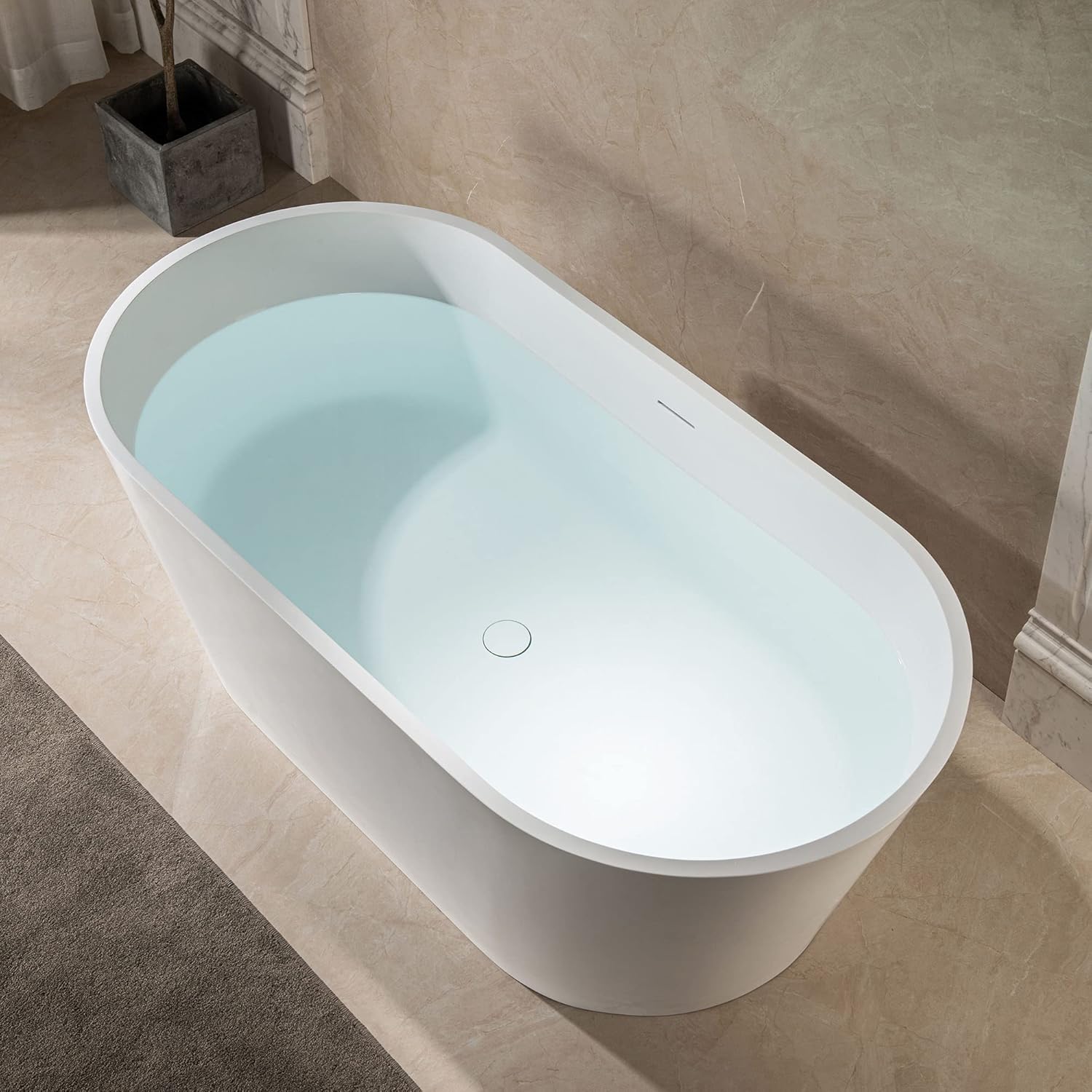 WOODBRIDGE B0041 59 pulgadas x 29 pulgadas. Bañera independiente de superficie sólida contemporánea, color blanco mate