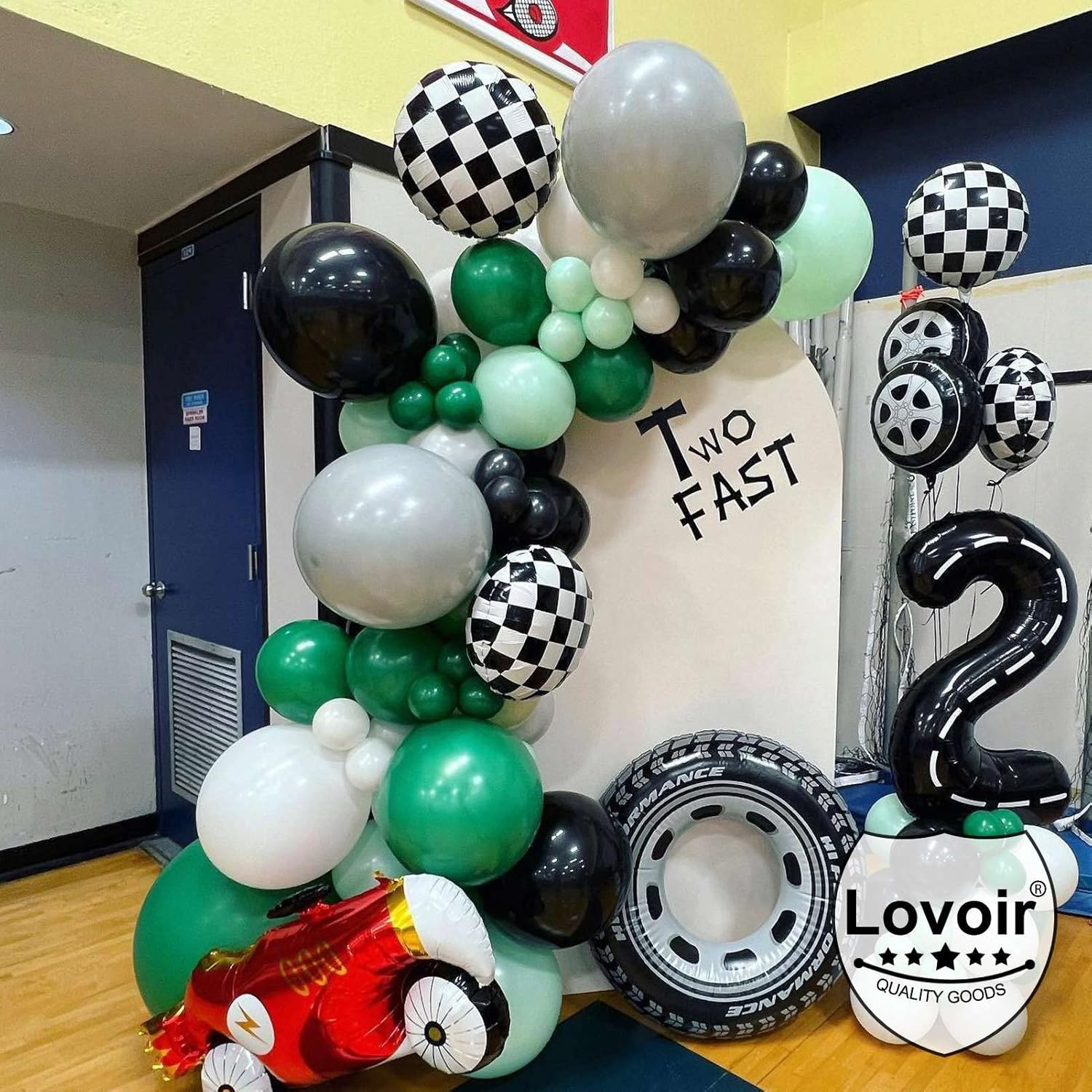 Globo negro número 2 de 40 pulgadas, globos de helio de tereftalato de polietileno de gran tamaño para niños, 2 auto de carreras, camión monstruo,