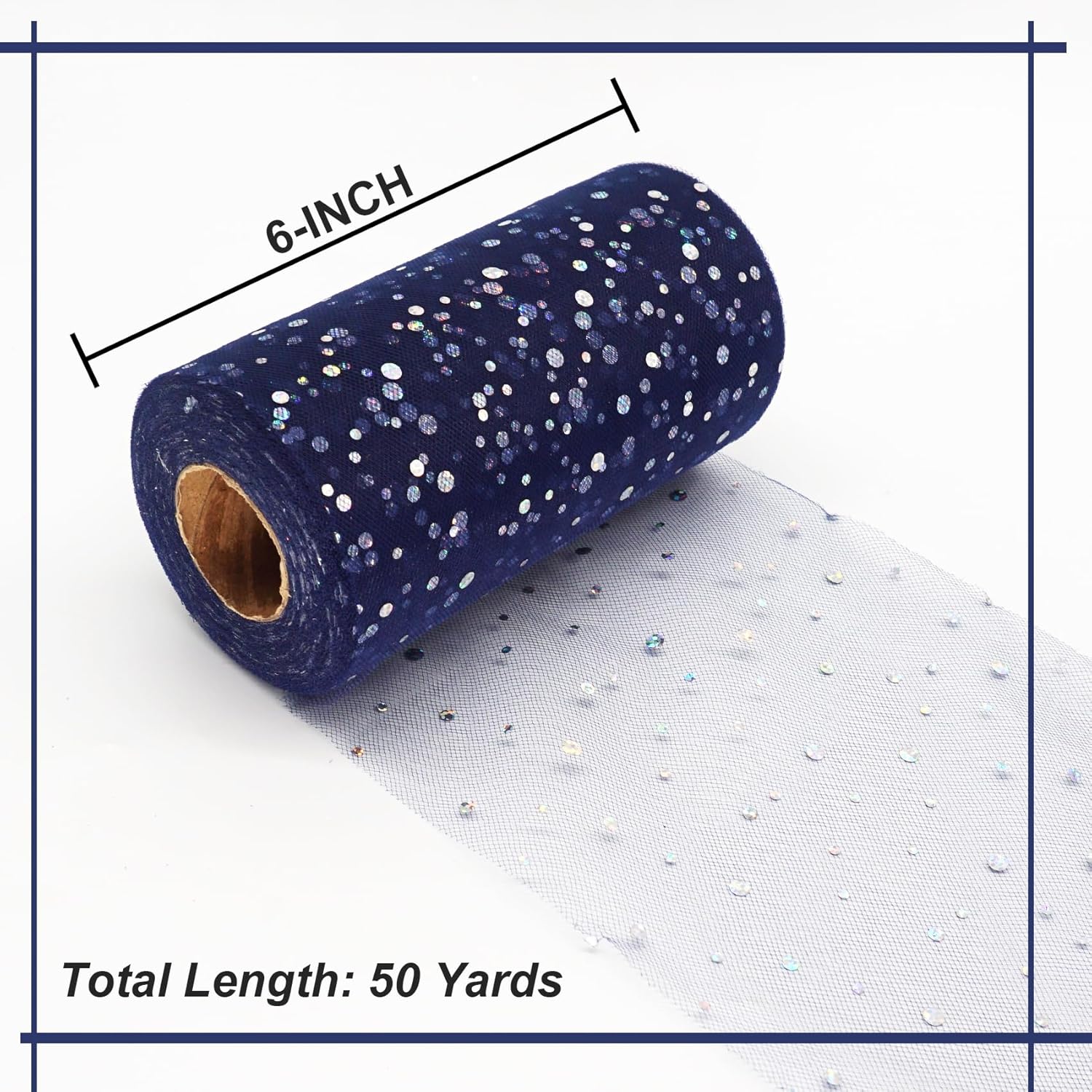 Rollos de tela de tul con purpurina de 6 pulgadas, 50 yardas (150 pies) de cinta brillante con lentejuelas y lunares para bricolaje, falda tutú,