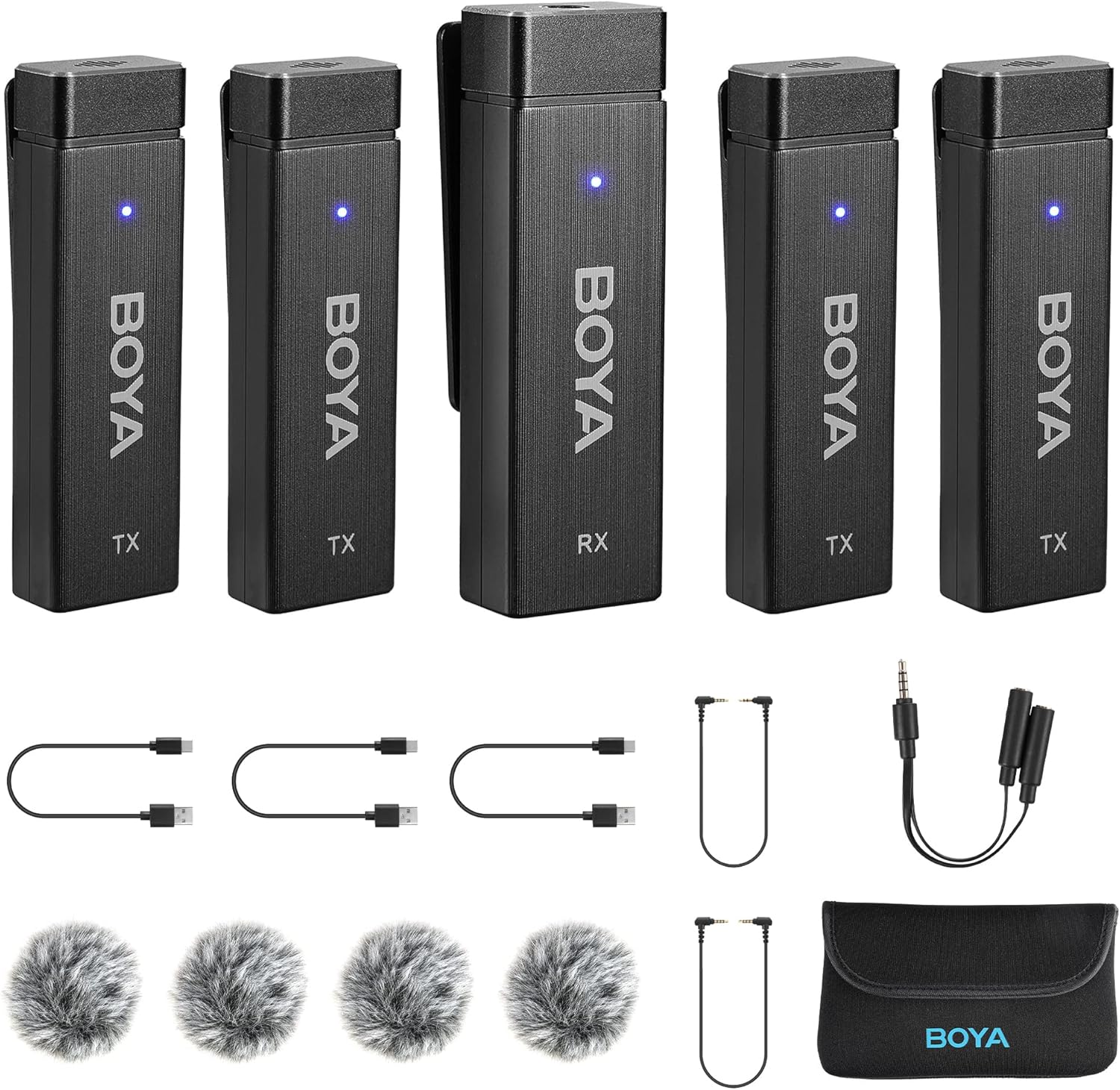 BOYA by-W4 – Micrófonos Lavalier inalámbricos para cámaras, videocámara, computadora DSLR, duración de la batería de 7 horas, transmisión de 98