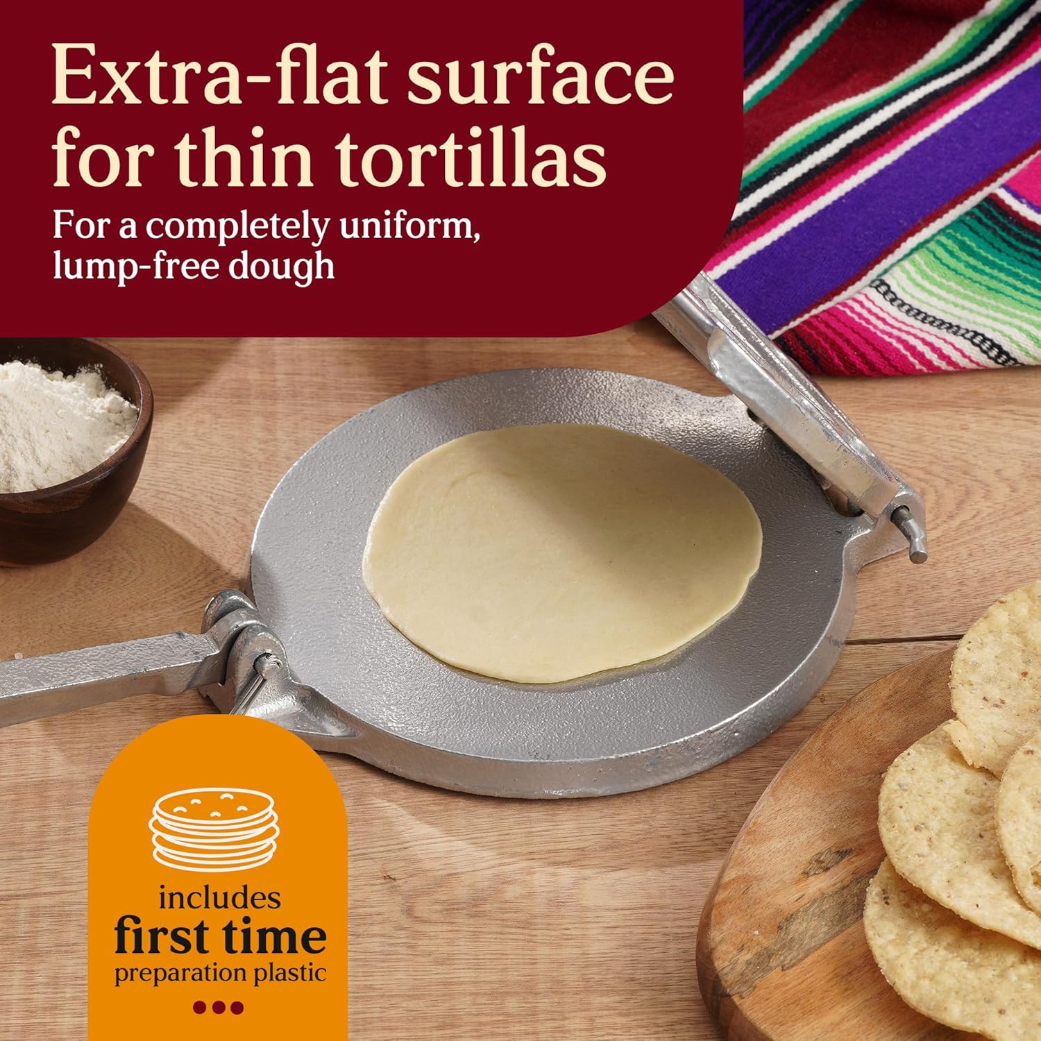 Estrella Prensa de Tortilla de Hierro Fundido de 7,5 pulgadas y Pataconera