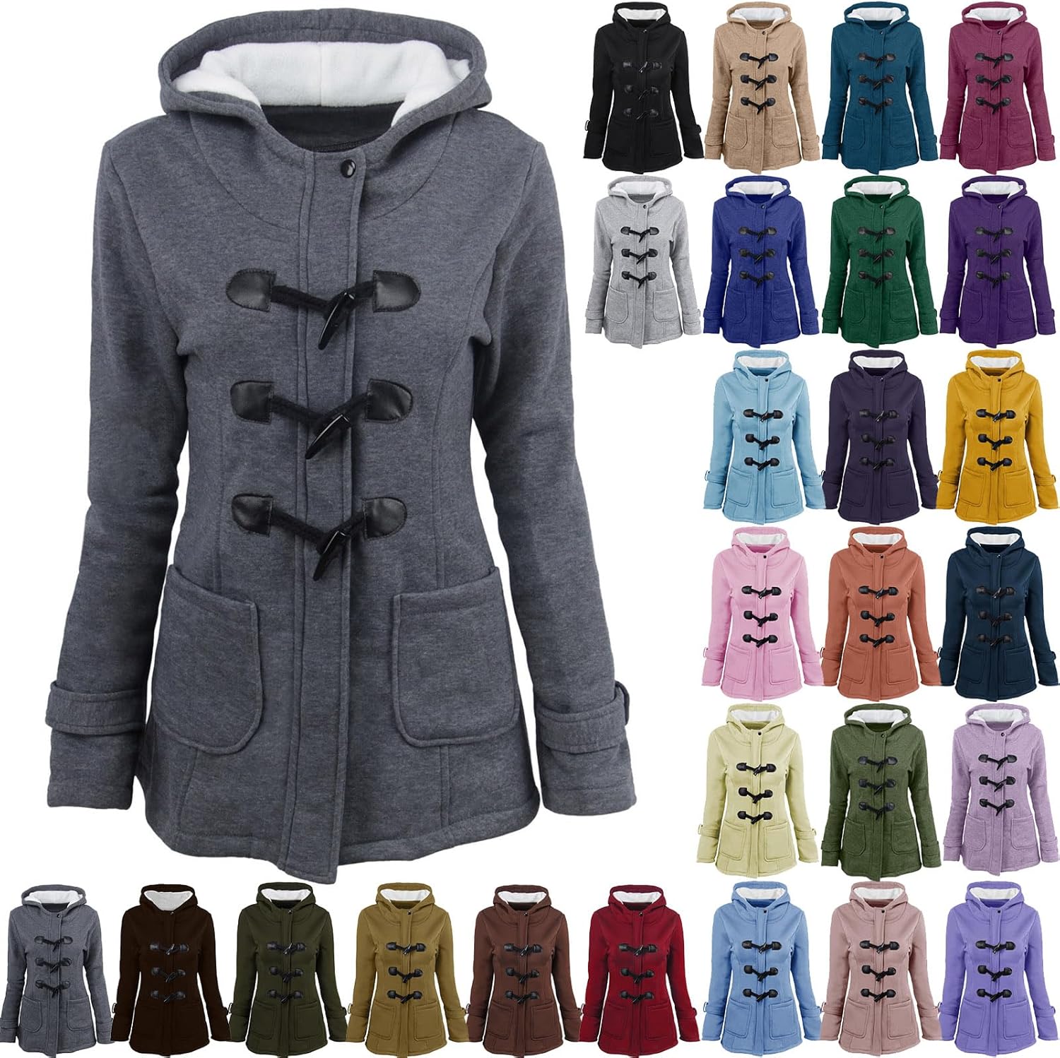 Gabardina de lana para mujer, talla grande, con capucha de piel sintética, doble botonadura, gruesa, con bolsillos, S-6XL