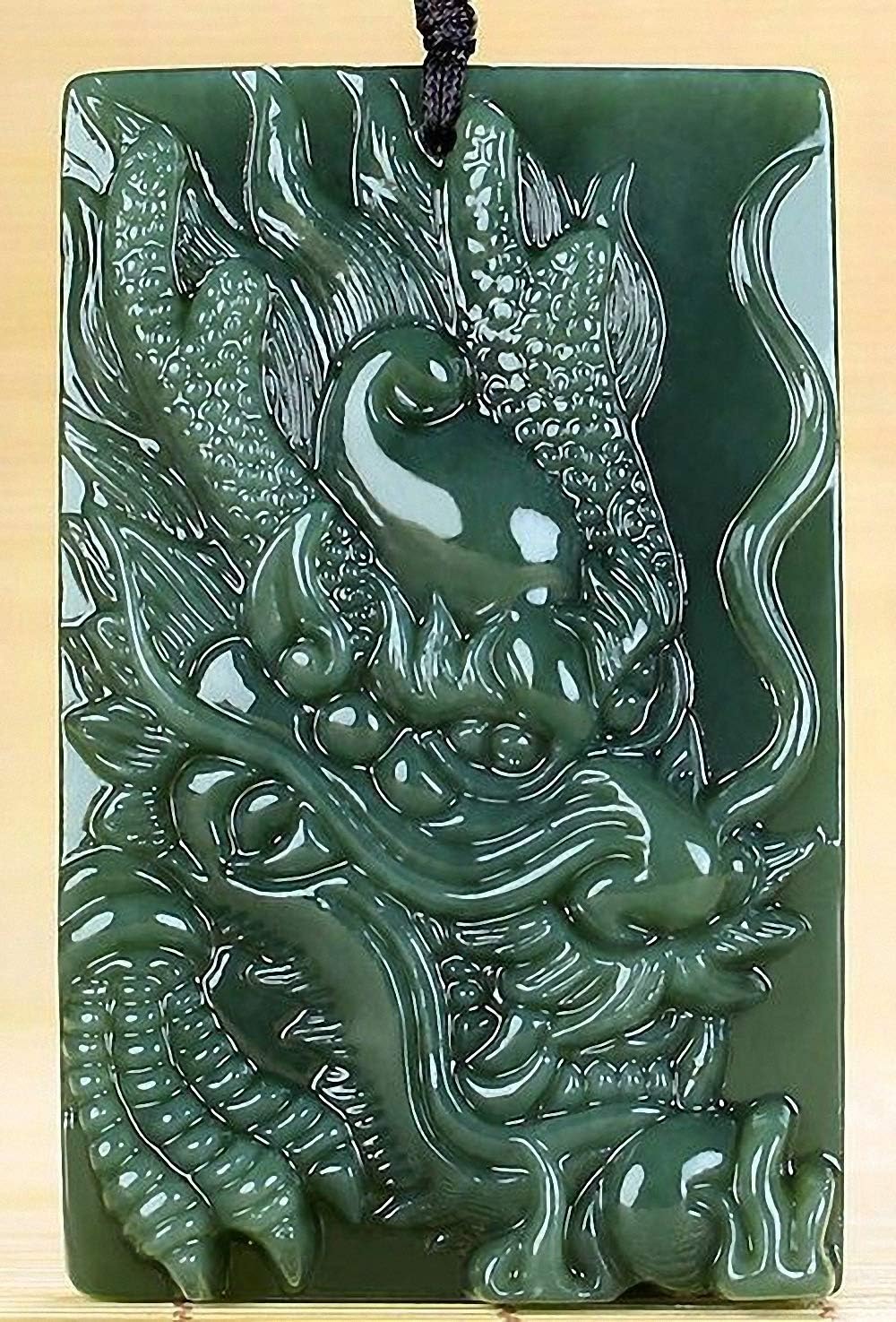 Amuleto colgante de nefrita de jade verde hetiano natural tallado Fengshui zodiaco dragón bestia, Jade, no conocido