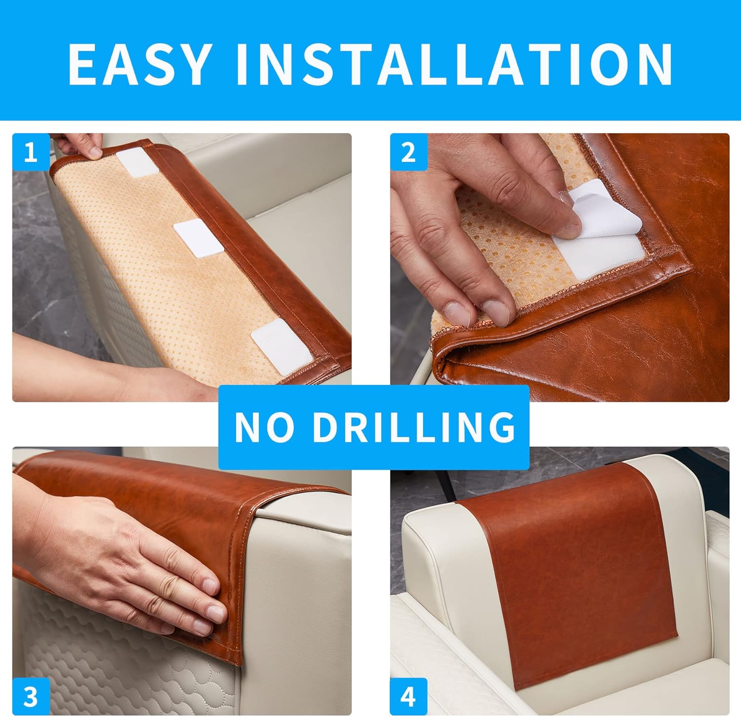 MINJIATEX Fundas para reposacabezas reclinable, fundas protectoras lavables y antideslizantes de piel sintética para reposacabezas para silla