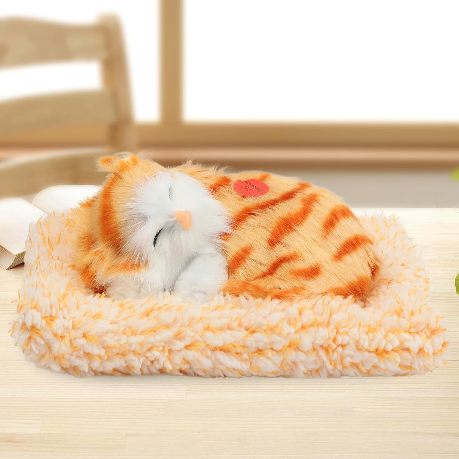 Easfan Juguete de peluche de gatito de simulación con sonido, adorable animal, lindo gato dormido con cojín de sonido, habitación de gato,