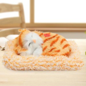 Easfan Juguete de peluche de gatito de simulación con sonido, adorable animal, lindo gato dormido con cojín de sonido, habitación de gato, Easfan Juguete de peluche de gatito de simulación con sonido, adorable animal, lindo gato dormido con cojín de sonido, habitación de gato,