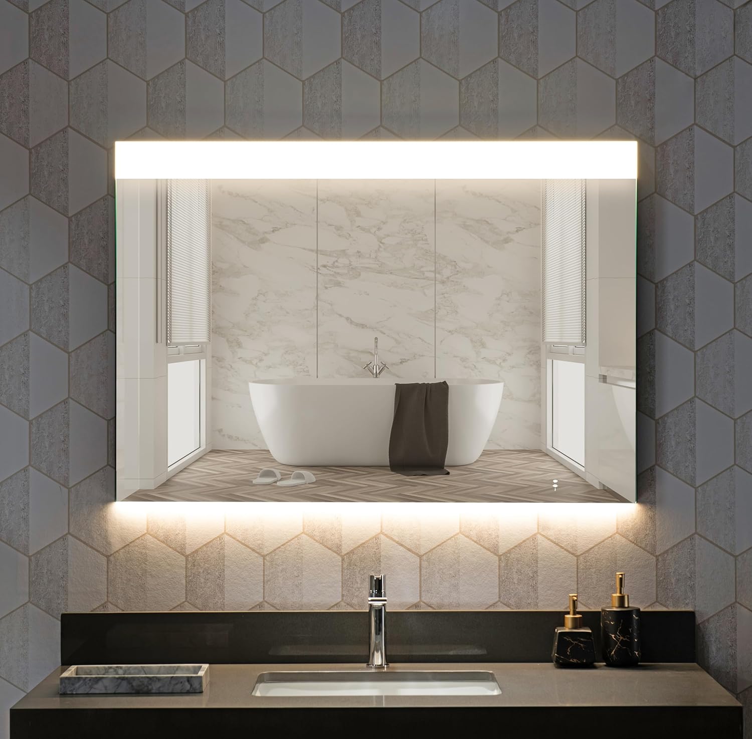 CASTA DIVA Espejo de baño LED de 40 x 28 pulgadas, espejo de tocador con luces para maquillaje y afeitado, espejo de pared iluminado sin niebla con