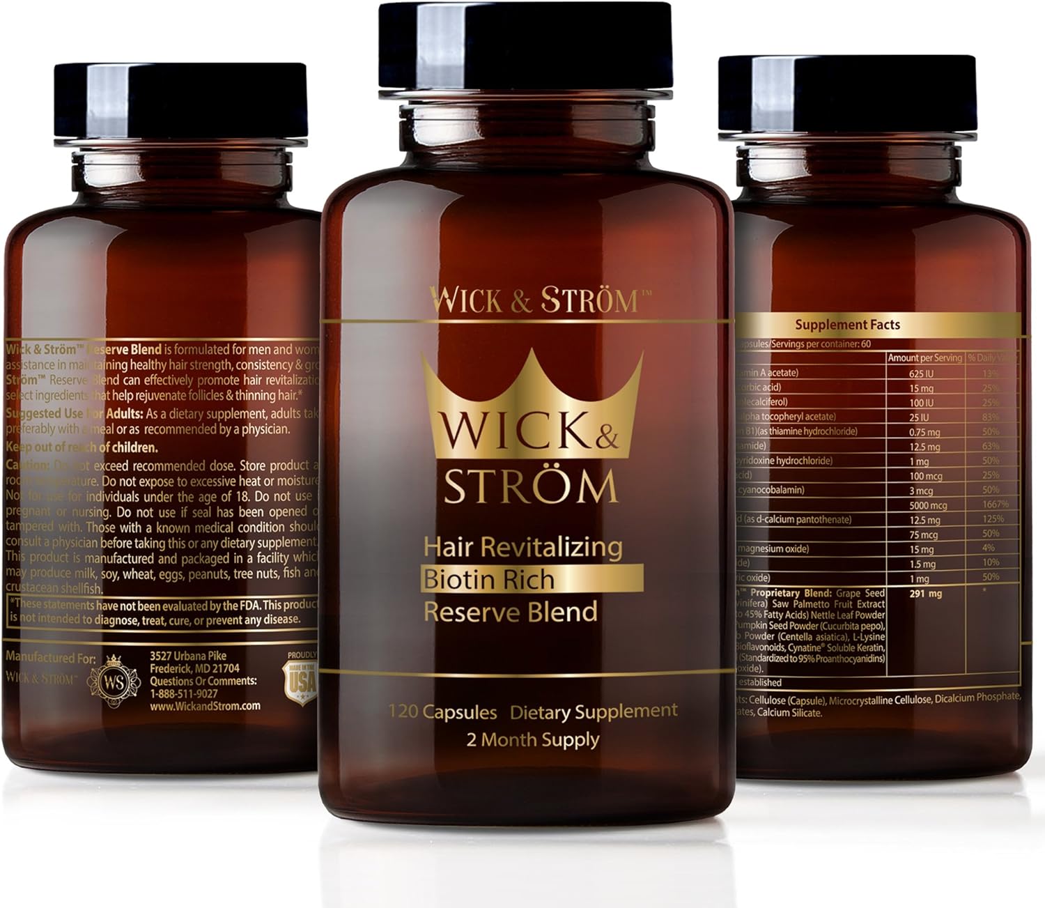 WICK & STRÖM Vitaminas para la pérdida del cabello  Suministro de 2 meses  Soporte bloqueador de DHT  con Saw Palmetto para el crecimiento del