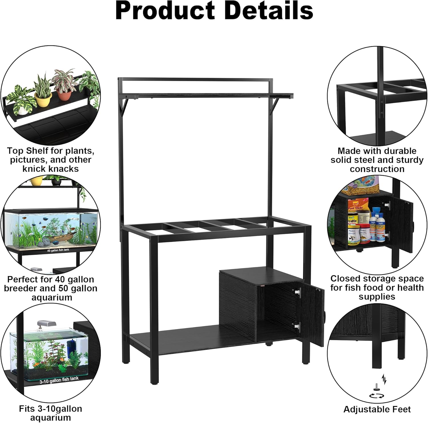 GDLF Soporte para pecera de 40 a 50 galones con estante para plantas, soporte de metal para acuario con almacenamiento de cubículos, mesa de 36.6 x