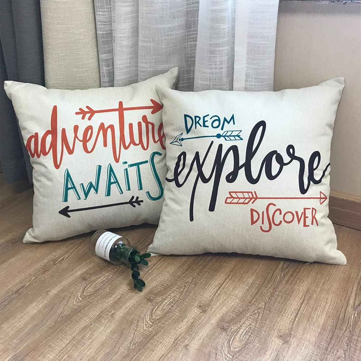 Juego de 2 fundas de cojín con diseño de flechas, fundas de almohada cuadradas decorativas para el hogar de 20 x 20 pulgadas (aventura espera, sueño