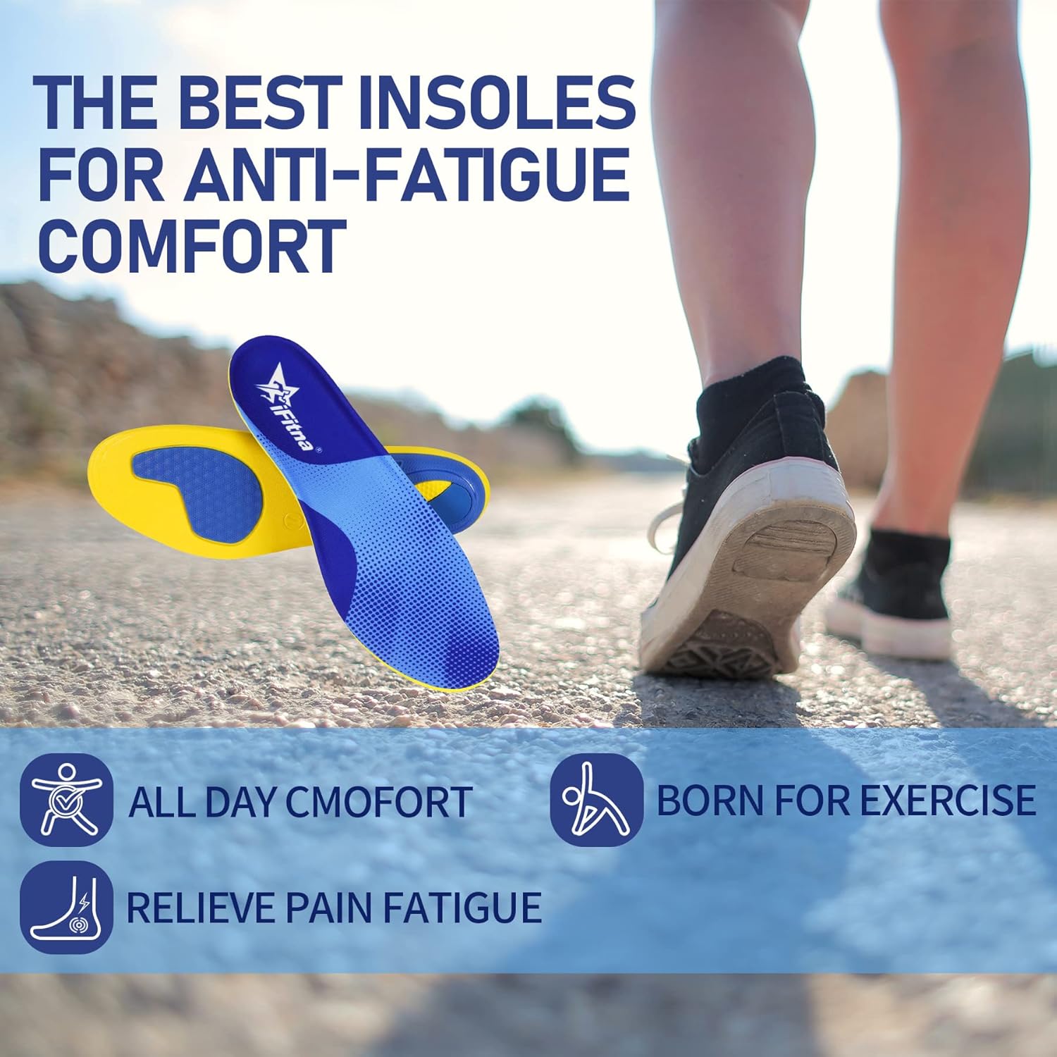 iFitna Plantillas ortopédicas de soporte de arco alto para fascitis plantar para hombres y mujeres, plantillas ortopédicas para zapatos, alivio del