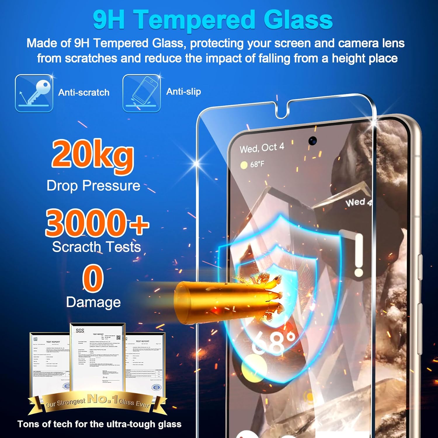letosan Paquete de 4 protectores de pantalla de vidrio templado para Google Pixel 8 Pro 5G, dureza 9H, desbloqueo ultrasónico de huellas dactilares,