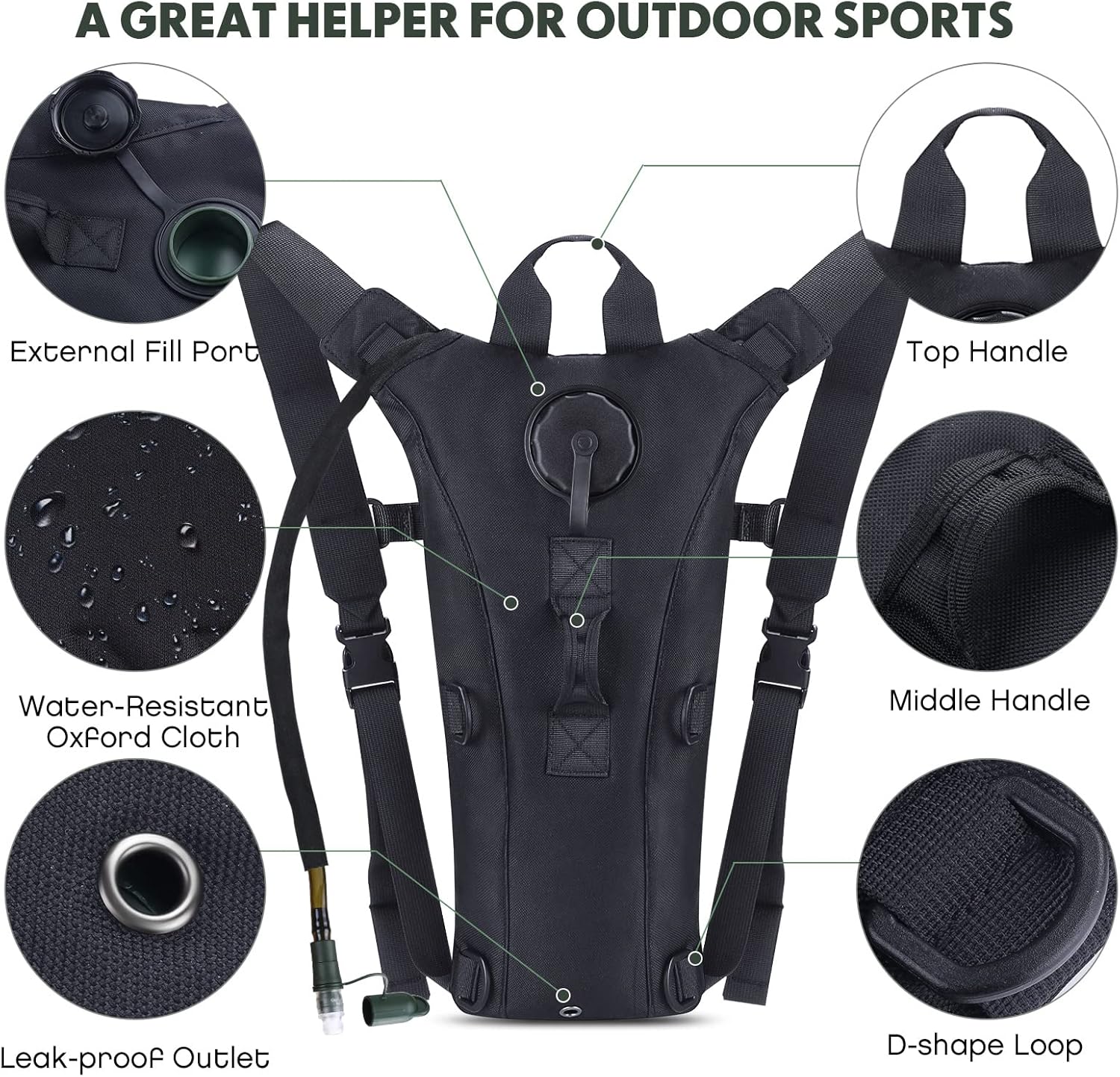 Mochila de hidratación con vejiga de 3 litros, bolsa de agua táctica para senderismo, ciclismo, correr, caminar y escalar