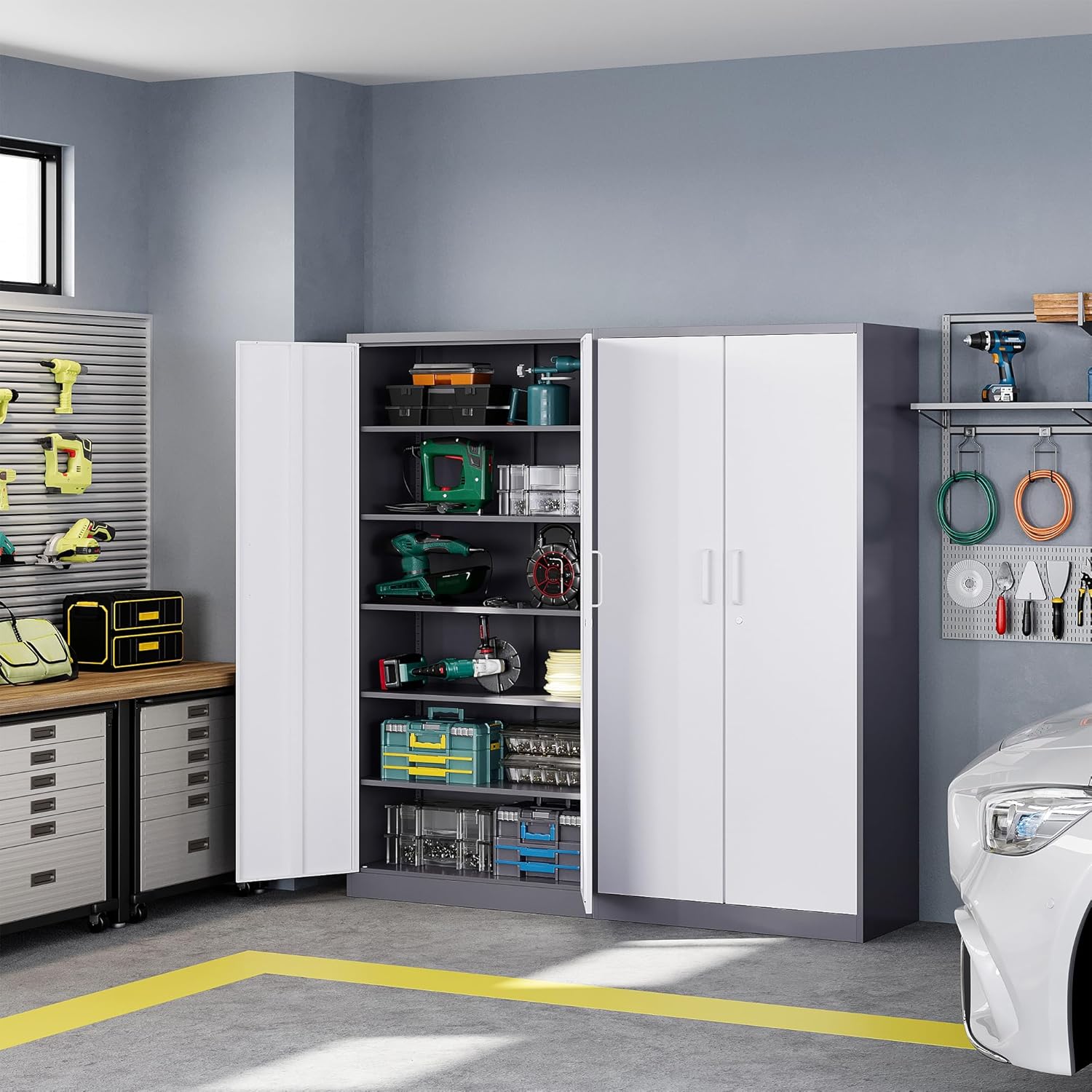 Letaya – Armario de almacenamiento de metal con puerta de cerradura, estante ajustable de 71 pulgadas para oficina, hogar, escuela, armario de