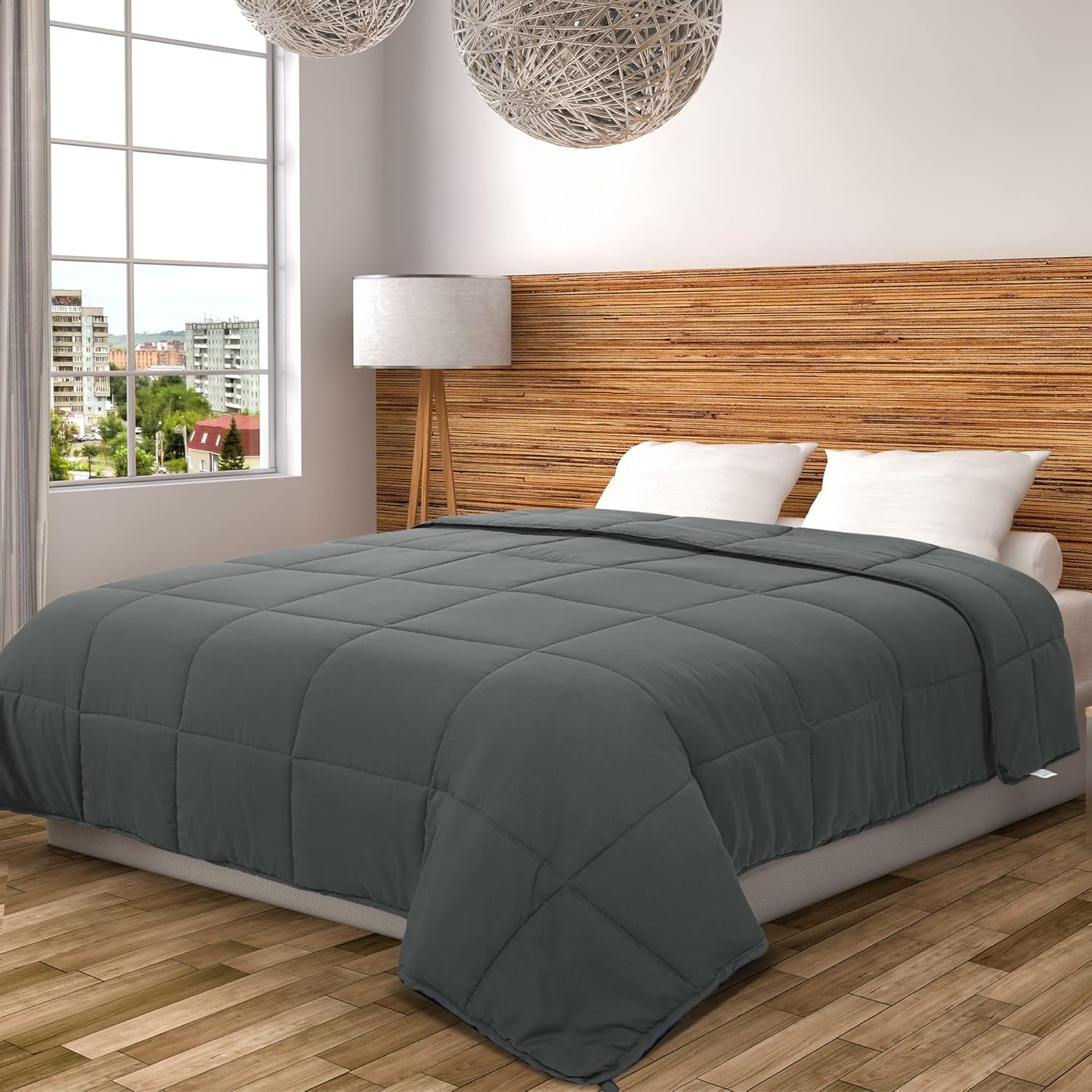 PiccoCasa Edredón para todas las estaciones, color gris oscuro, suave, ligero, acolchado, alternativo, transpirable, lavable a máquina, relleno de