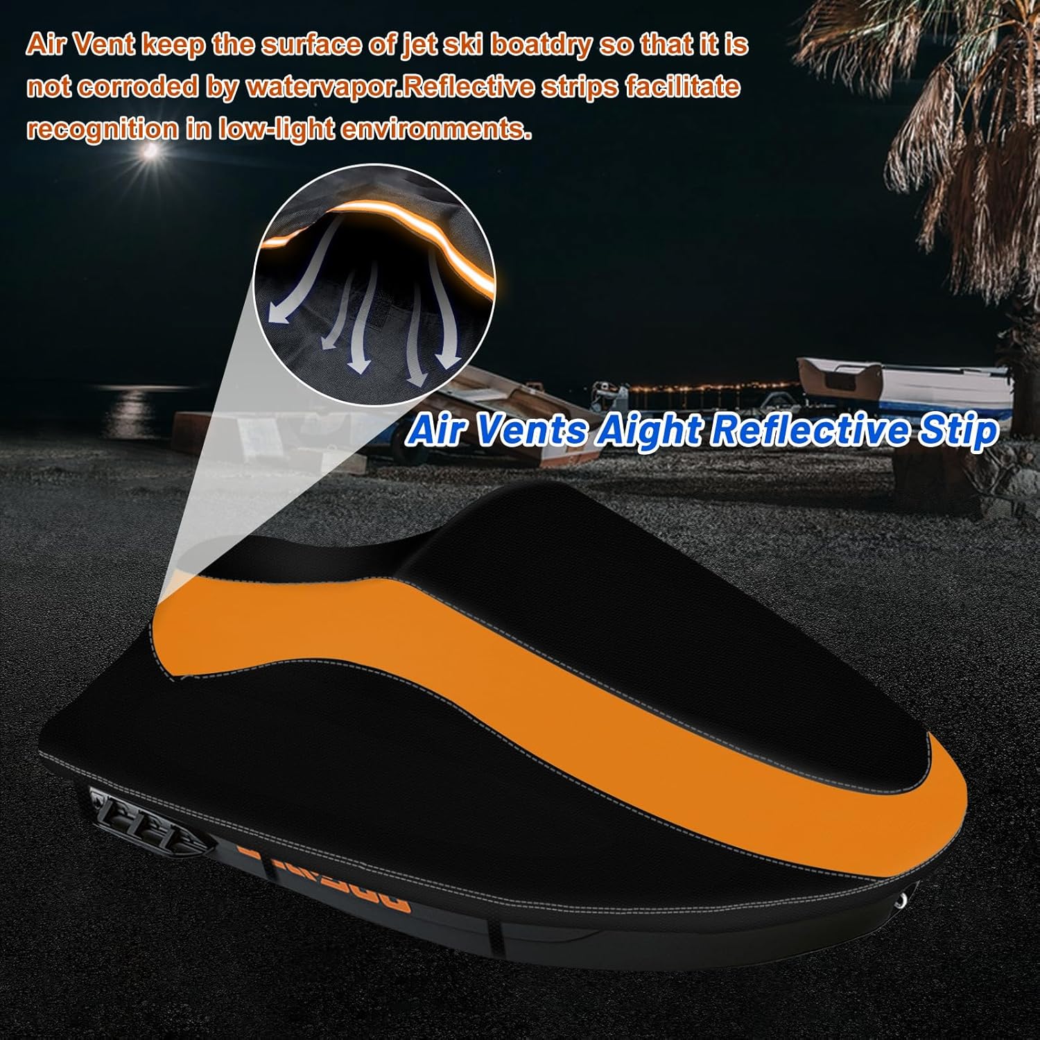 Funda para moto acuática, impermeable, resistente al desgarro y a la decoloración, con 3 hebillas resistentes al viento y ventilación de aire