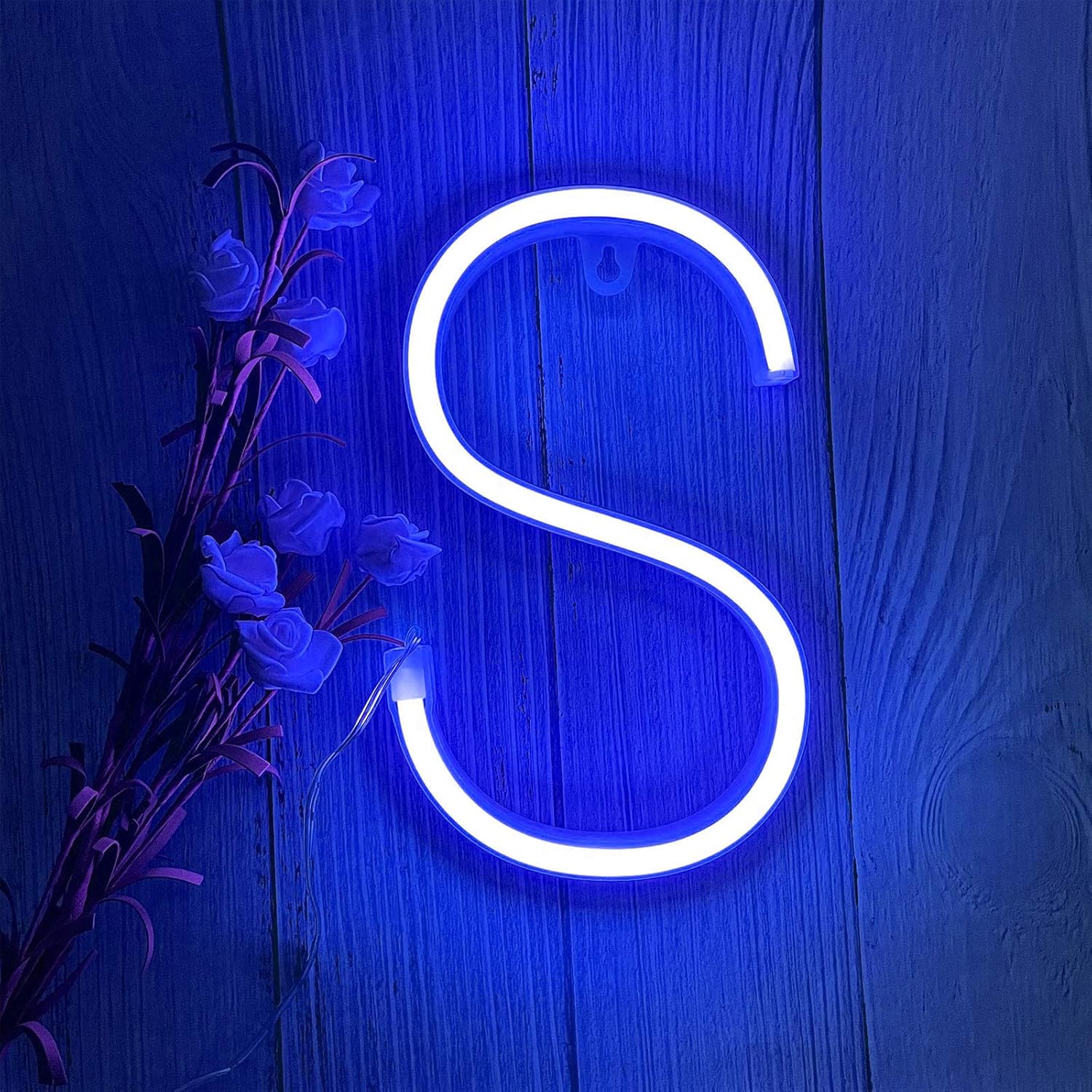 Letreros de neón, letras de ENUOLI claras, letras de marquesina de neón con luces, letreros de luz azul para decoración de pared, fiesta de Navidad,